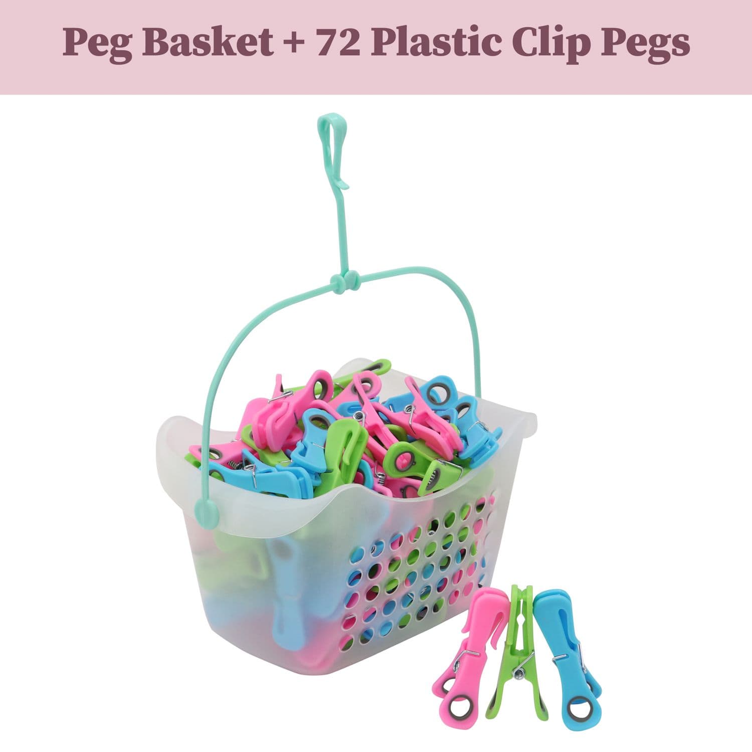 Plastic Peg Basket 72 Prism Clip Pegs hooks