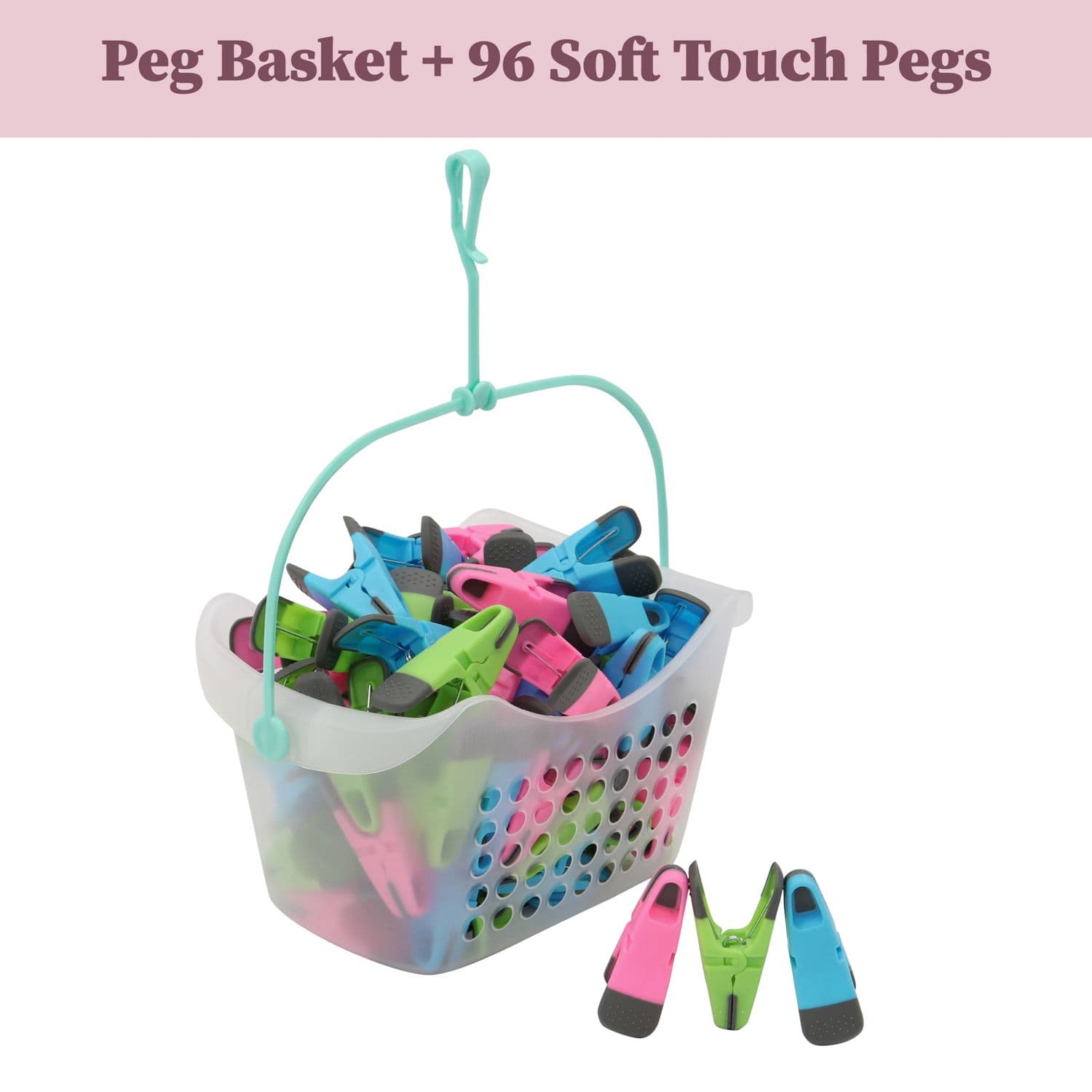 Plastic Peg Basket 96 Prism Soft Touch Clip Pegs
