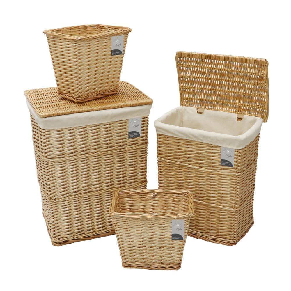 Hand Woven Acacia Set 2 Rectangular Laundry Willow Baskets 2 Waste Paper Baskets