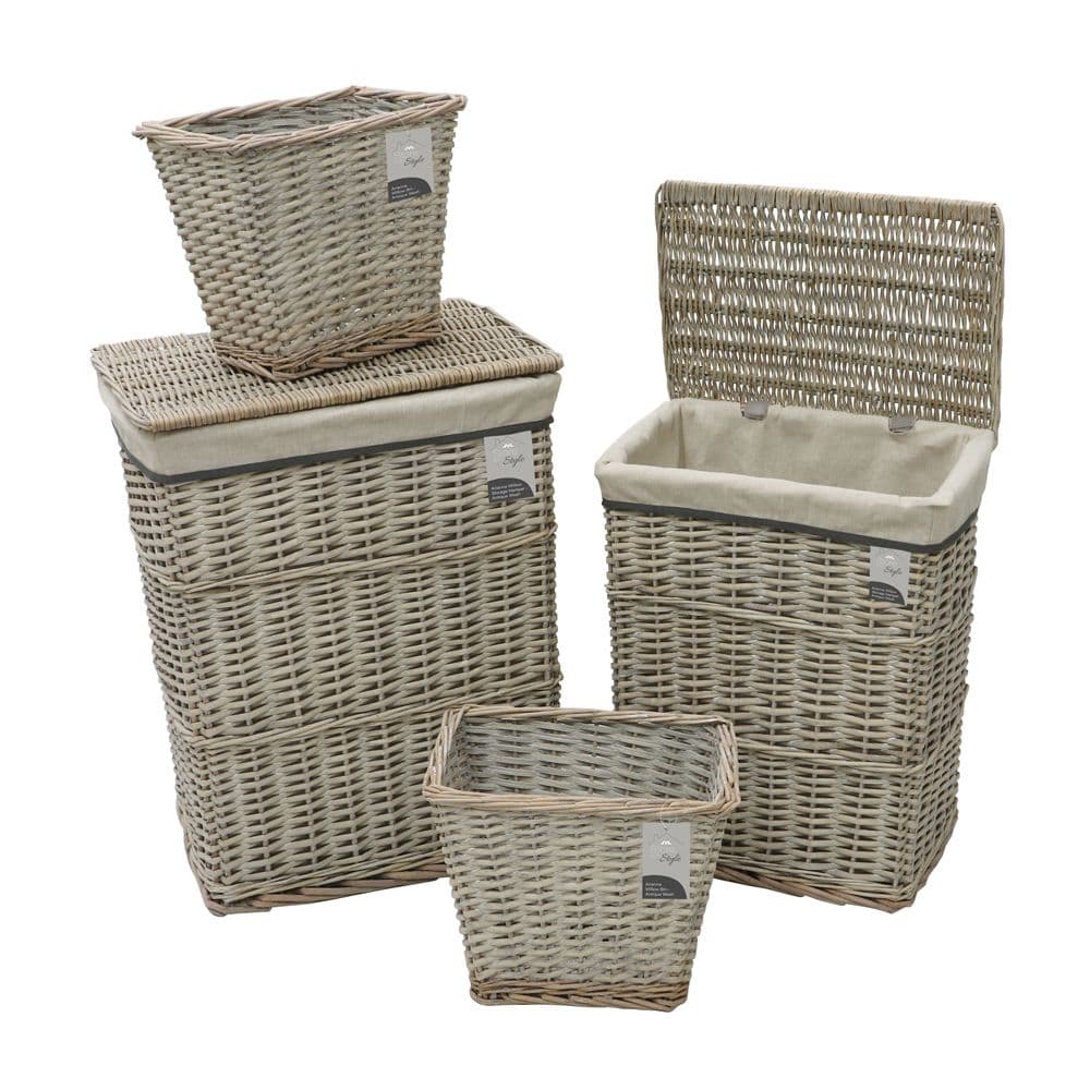 Arianna Rectangular Willow Baskets Set 2 Laundry Baskets 2 Waste Paper Bins
