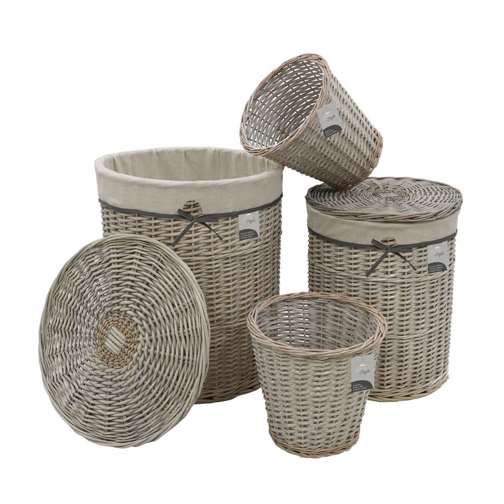 Arianna Round Willow Baskets Set 2 Laundry Baskets 2 Waste Paper Bins