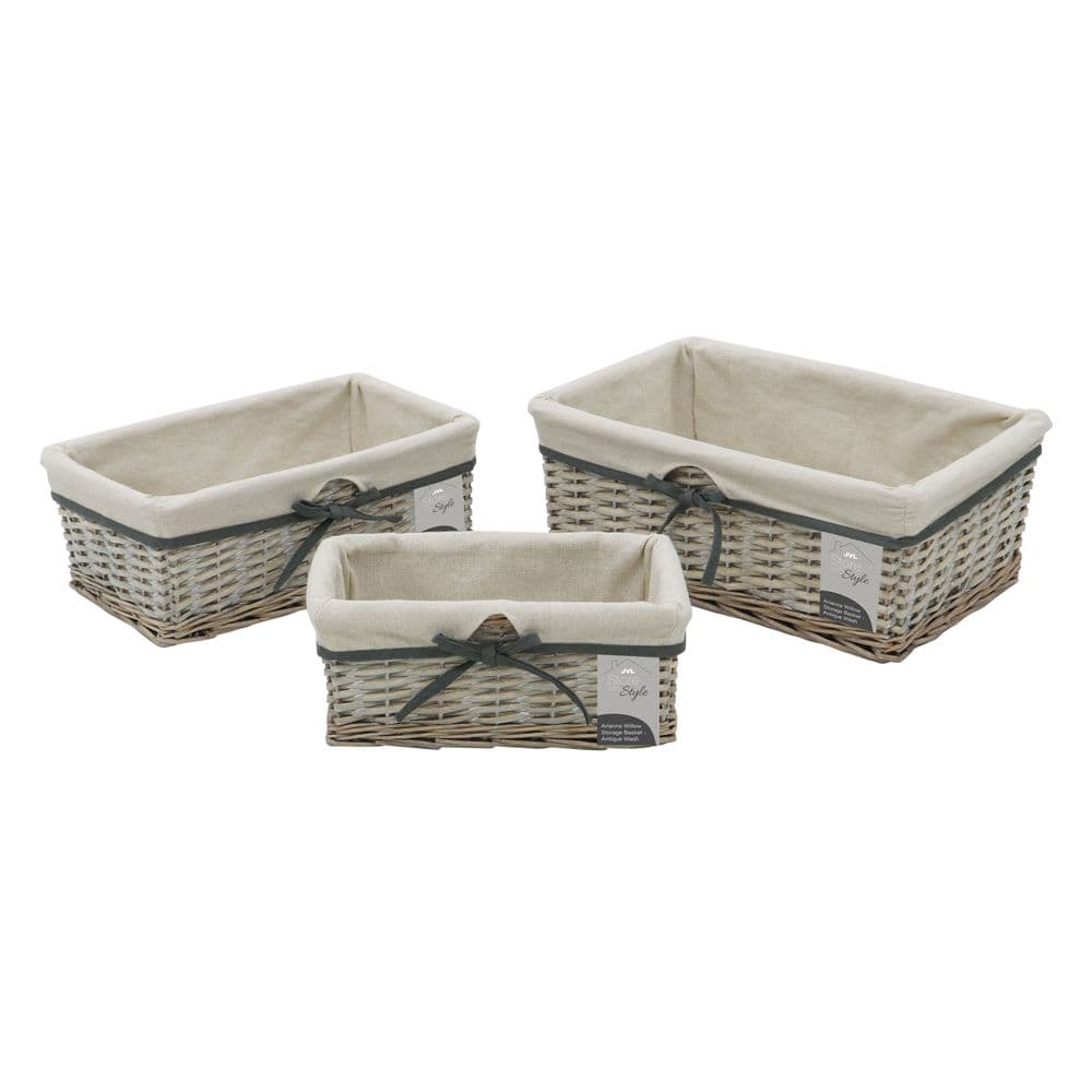 Arianna Rectangular Willow Storage Basket Set 3 Wash