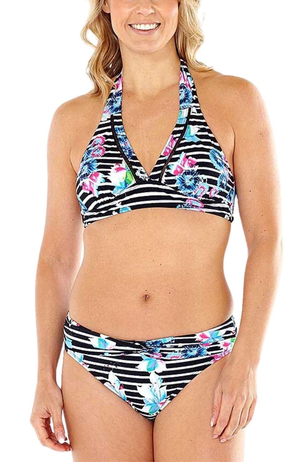 Halter Neck Floral Stripe Bikini Set