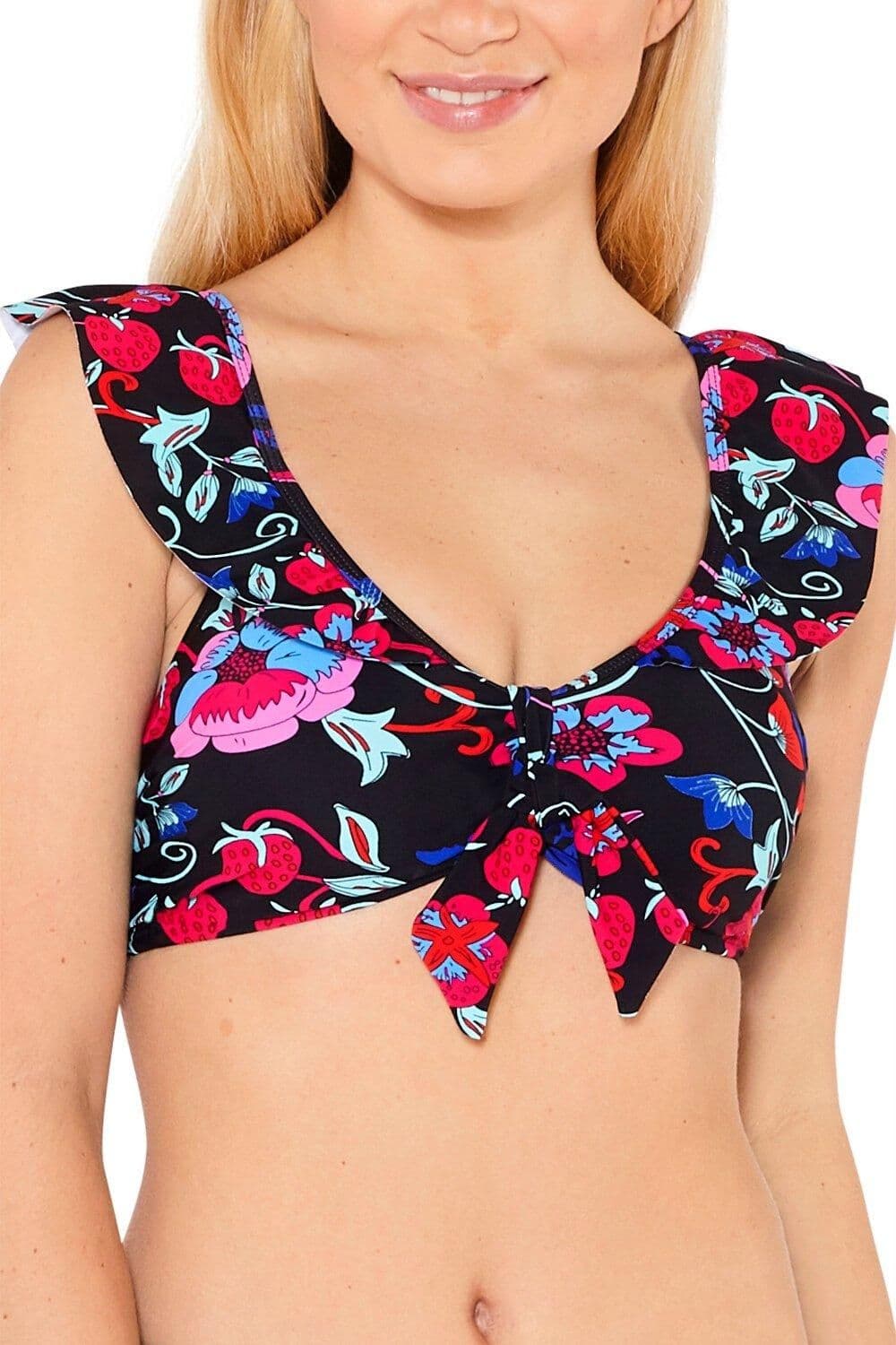 Bardot Frill Tie Front Bikini Top