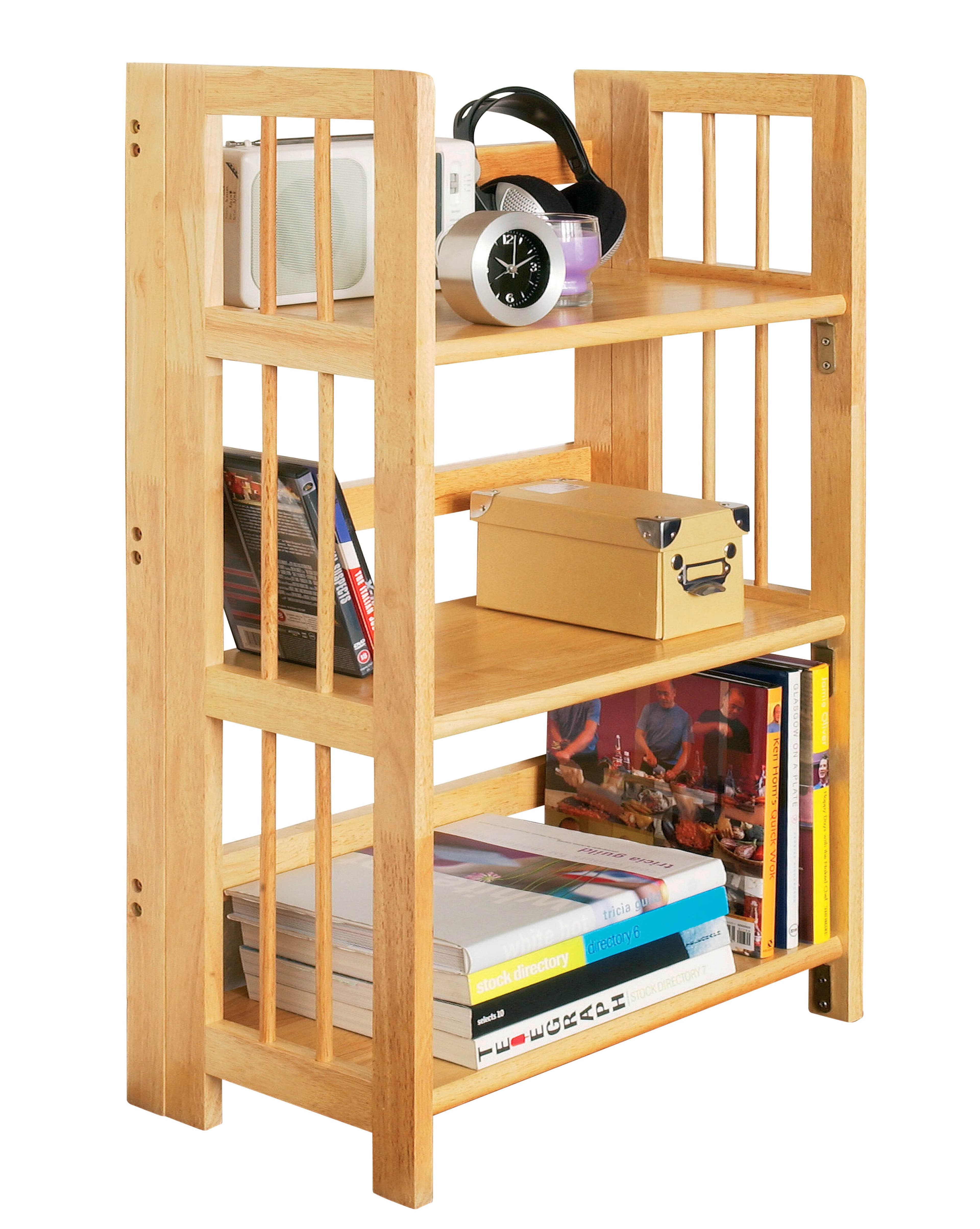 Hevea Wood Three Tier Shelf Unit, Living Room Shelving Unit, Wooden Corner Shelves For Storage Solution