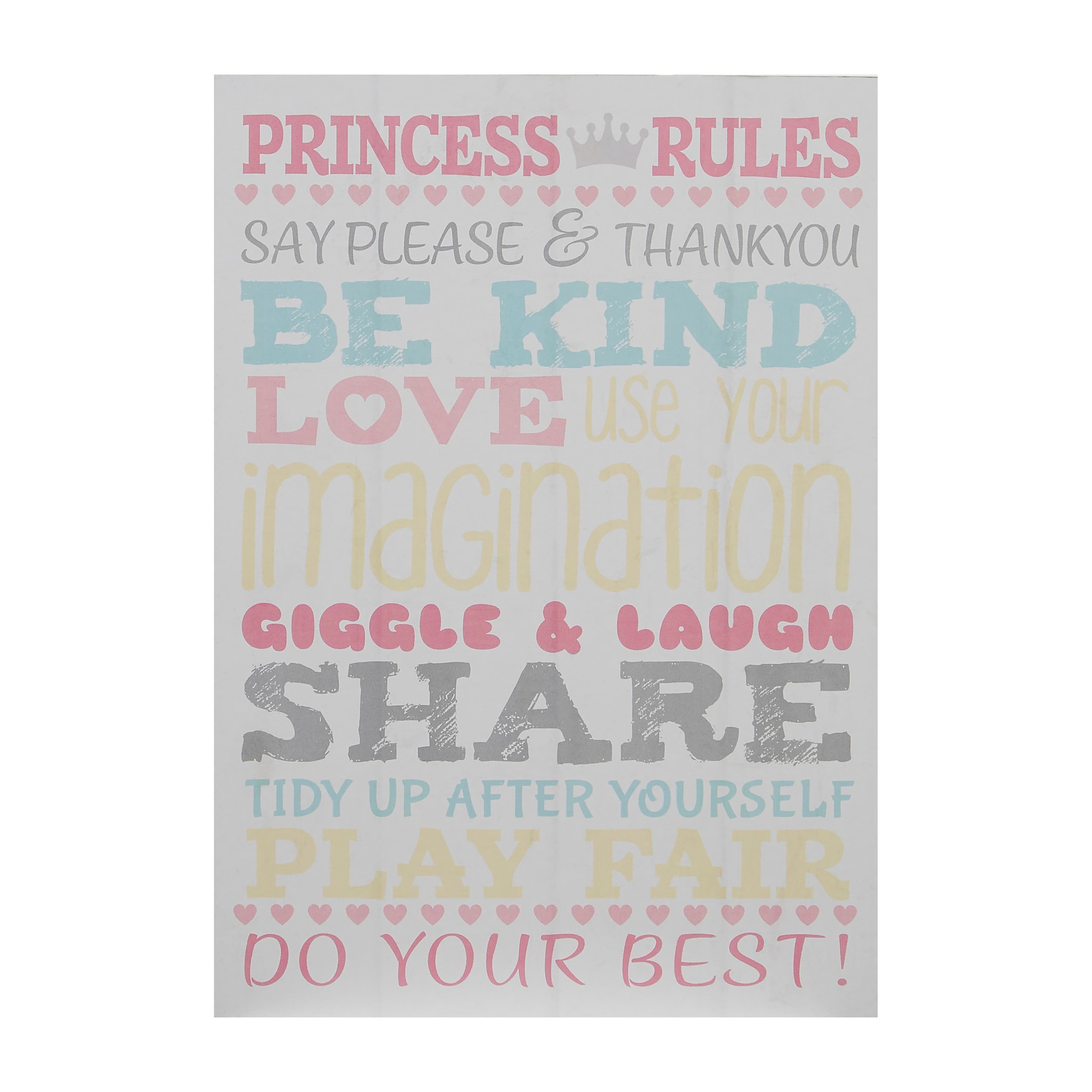Kids Princess Rules Wall Plaque, Inspirational and Educational Wall Art for Kids, Vibrant Wooden Wall Plaque