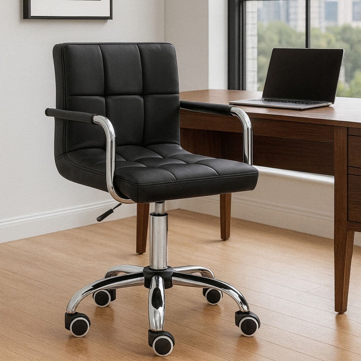 Black Home Office Chair with Swivel Base