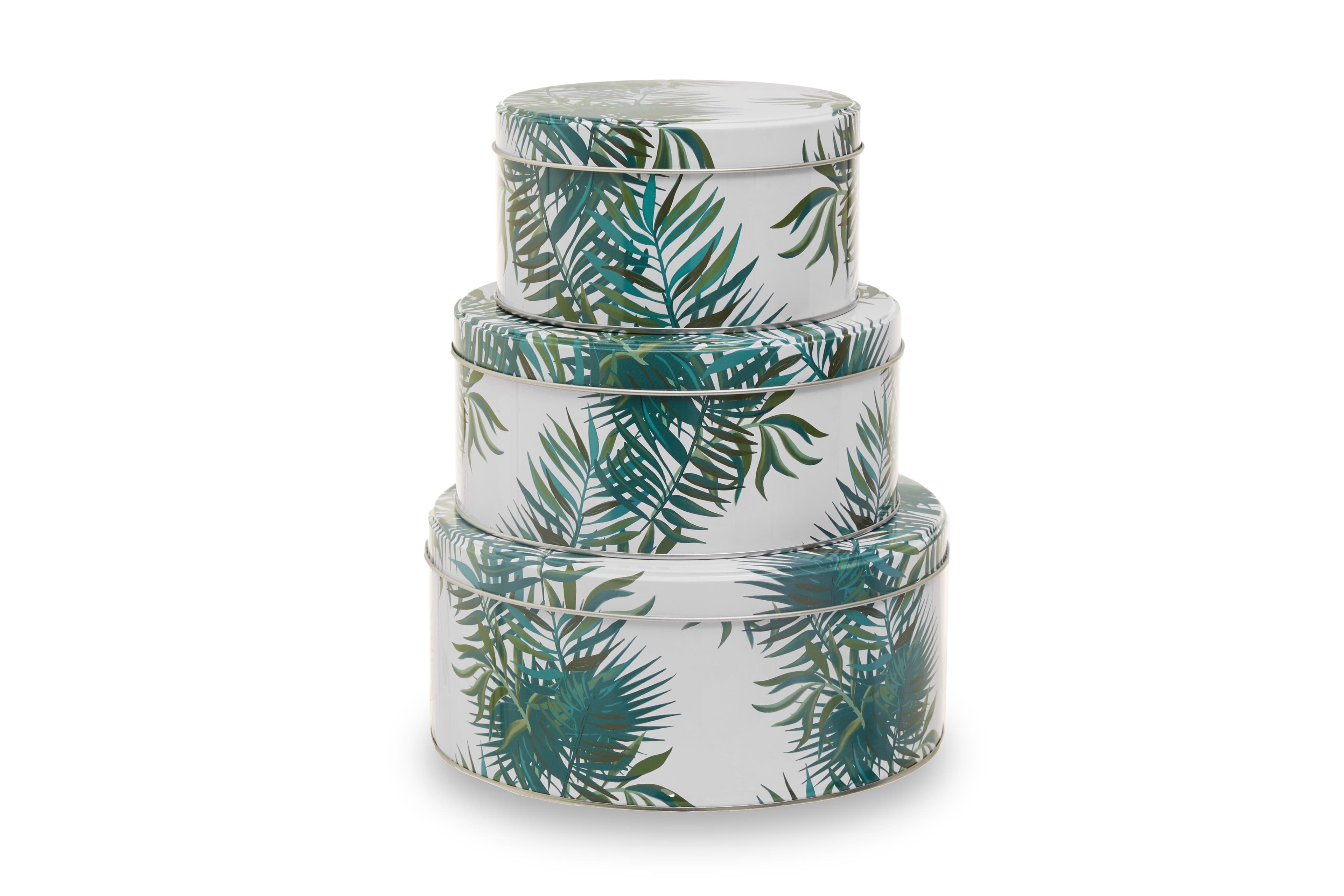 Set Of Three Palm Storage Tins
