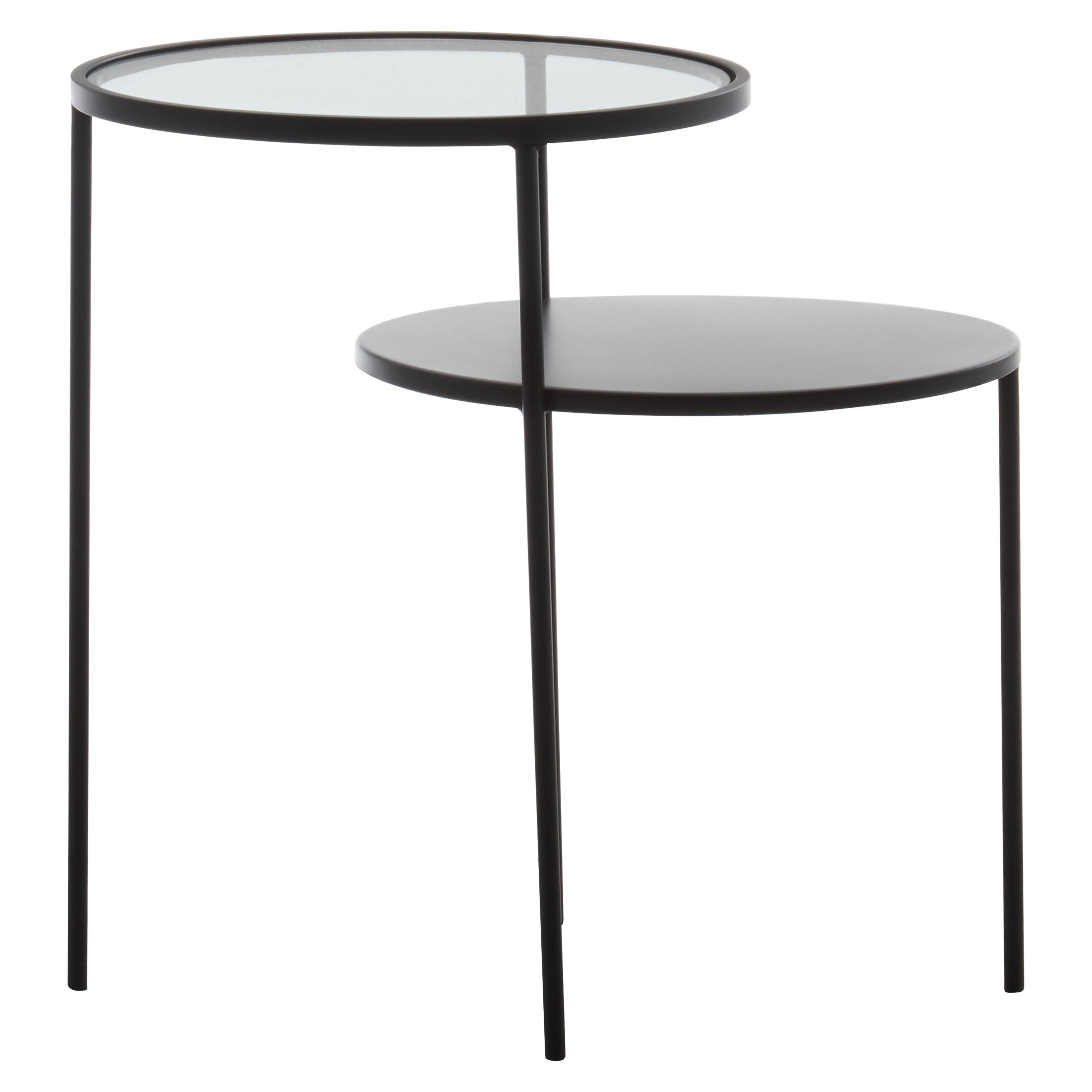 Layered Round Side Table, Metal and Glass Top Side Table, Black Side Table, Contemporary Settee Side Table
