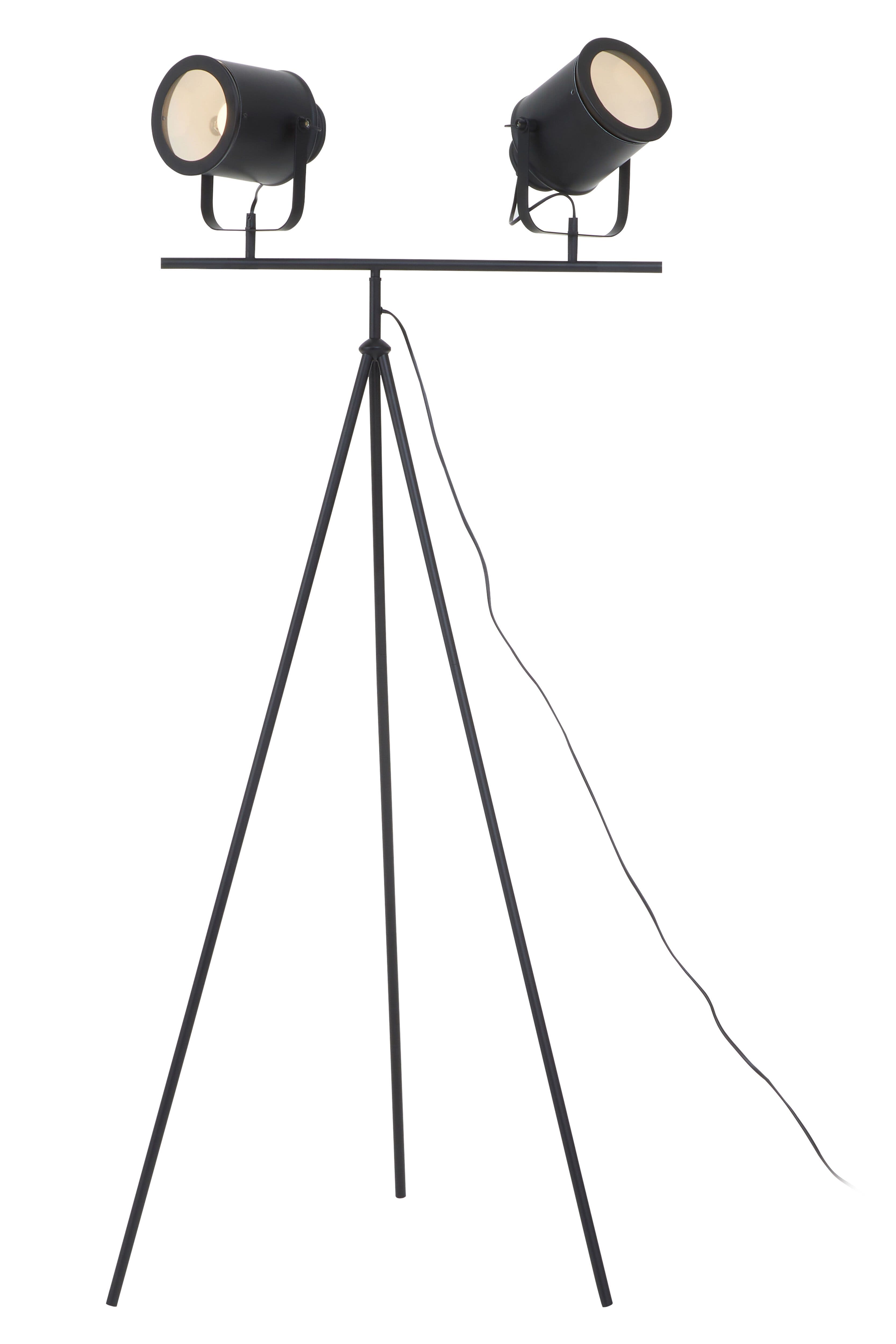 Two Spotlight Matte Black Tripod Stand, Dual Spotlight Floor Lamp, Space-Saver Spotlight Floor Lamp