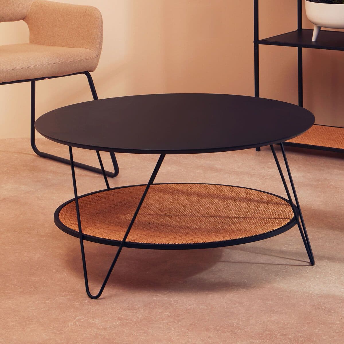 Elegant Coffee Table With Hairpin Legs, Functional Coffee Table With Storage, Sleek Metal Top Coffee Table
