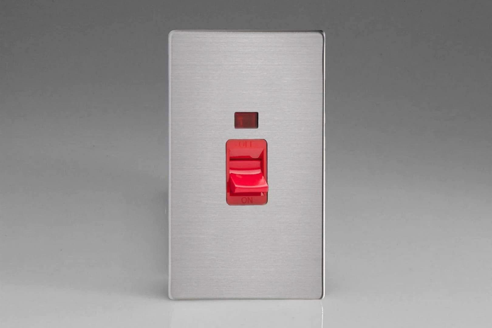 XDS45NS Screwless Brushed Steel DP Cooker Switch Vertical Twin Plate + Neon