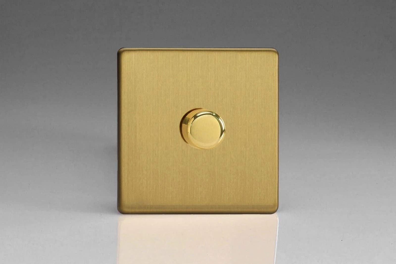 V Pro Screwless Brushed Brass 1 Gang LED Trailing Edge Dimmer Switch 1 or 2 Way