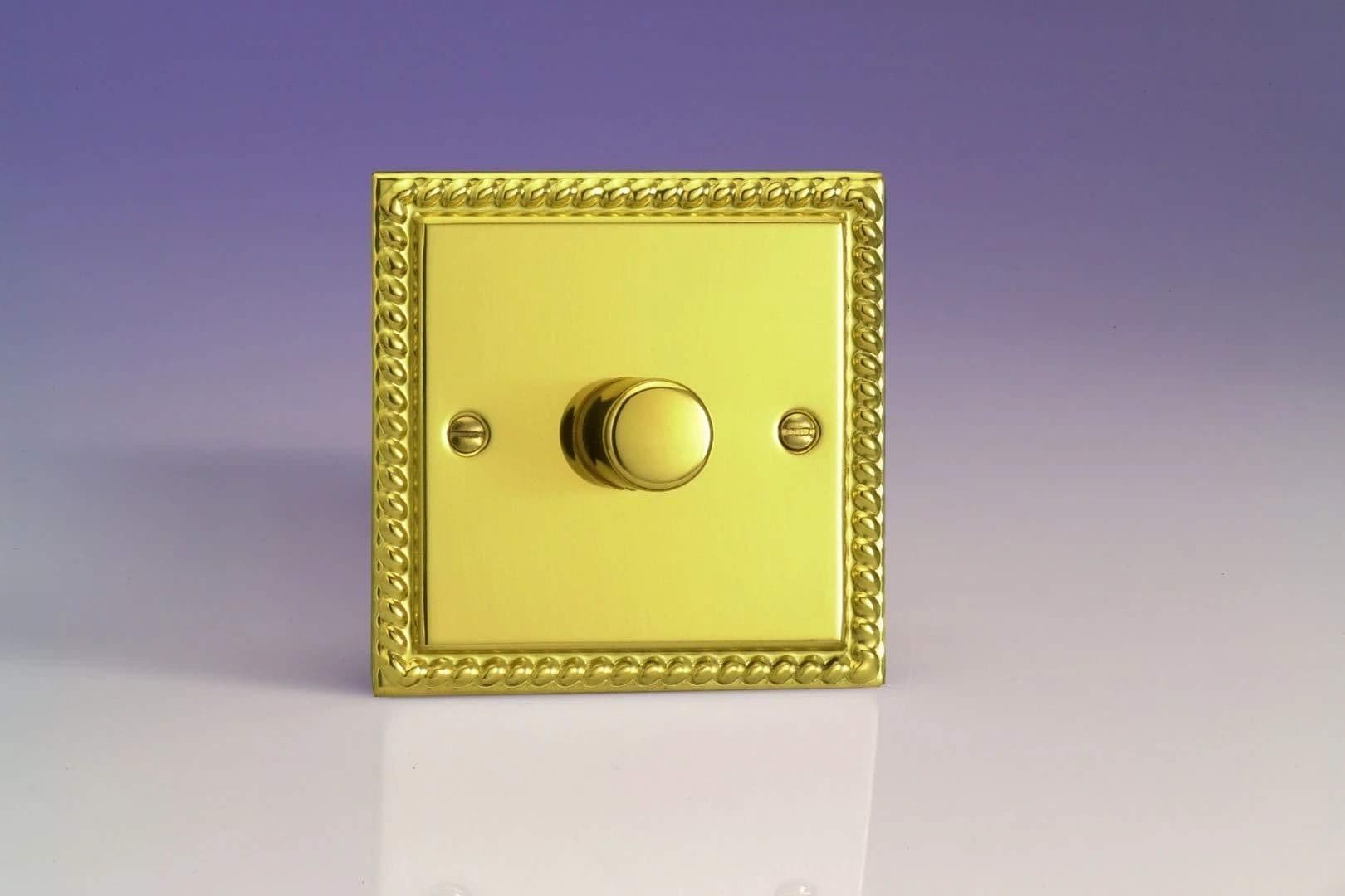 Classic Georgian Brass 1 Gang 2 Way Push On Push Off Dimmer 1 Gang 2 Way Push On Off Rotary LED Dimmer 1 x 0 120W