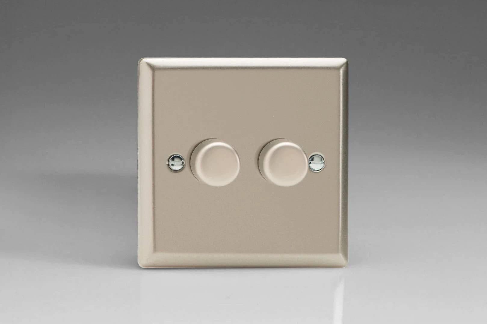 Classic V Pro Satin Chrome 2 Gang LED Trailing Edge Dimmer Switch 1 or 2 Way