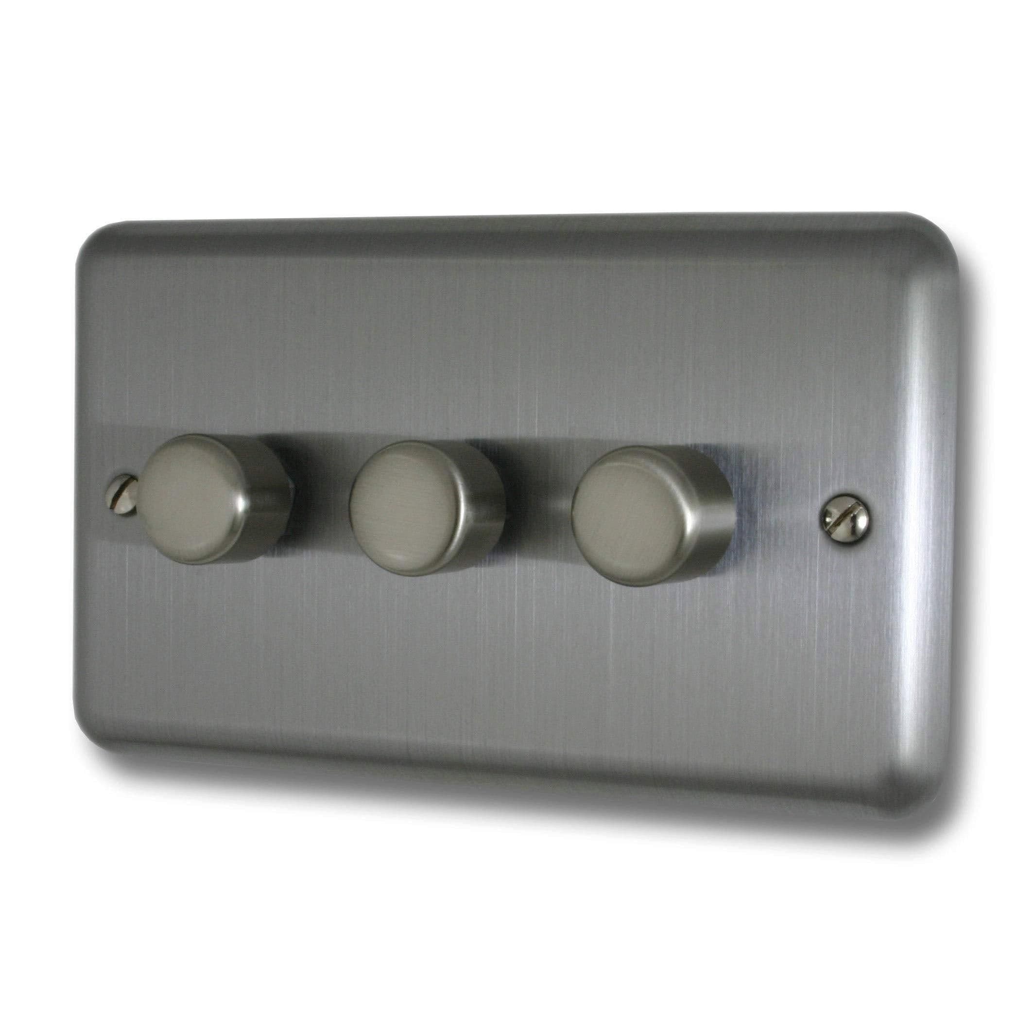 JSDP303 Classic V Pro Matt Chrome 3 Gang LED Trailing Edge Dimmer Switch 1 or 2 Way h85 x d150 mm