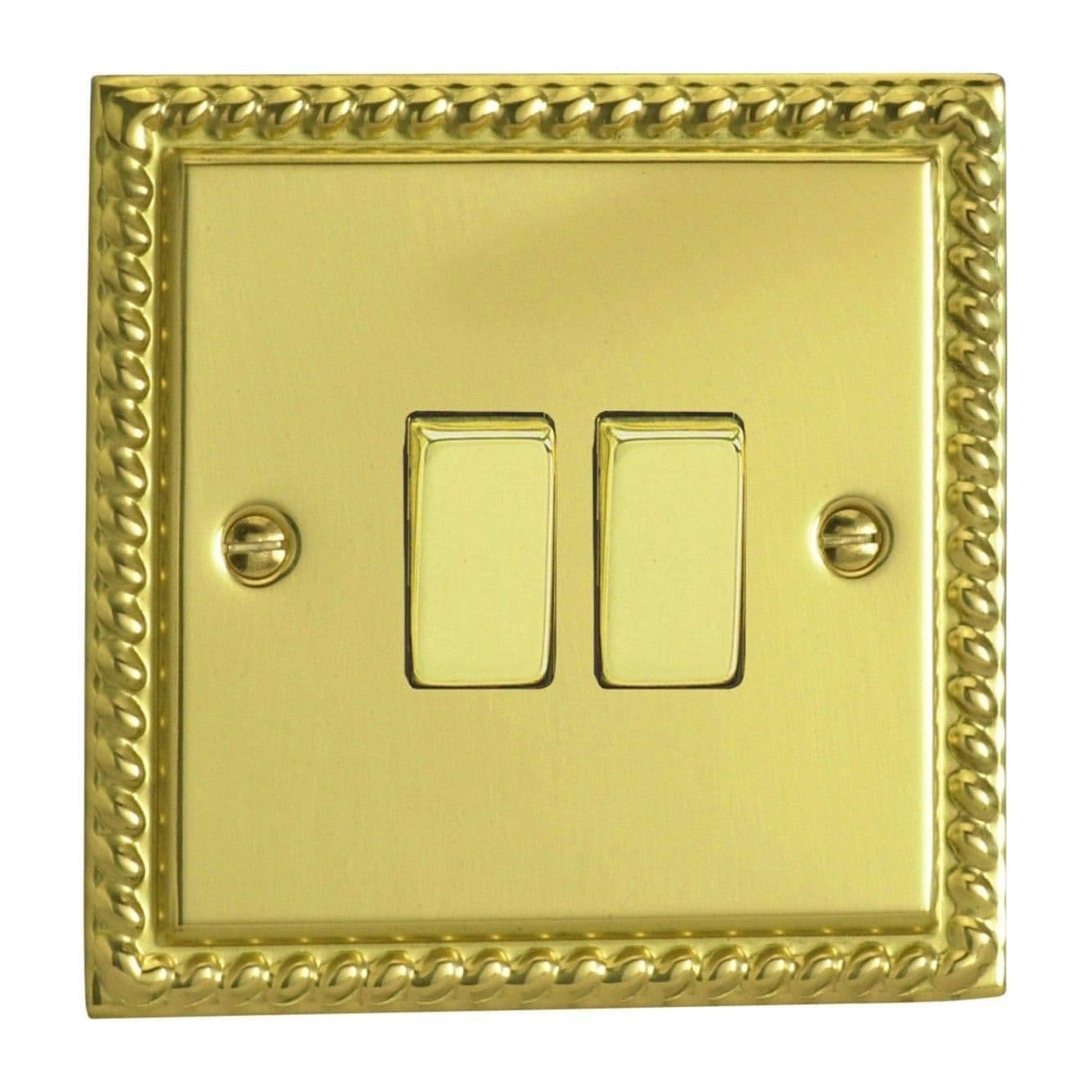XG2D Rocker Switches Brass 2 Gang Georgian Brass 95x95x25mm