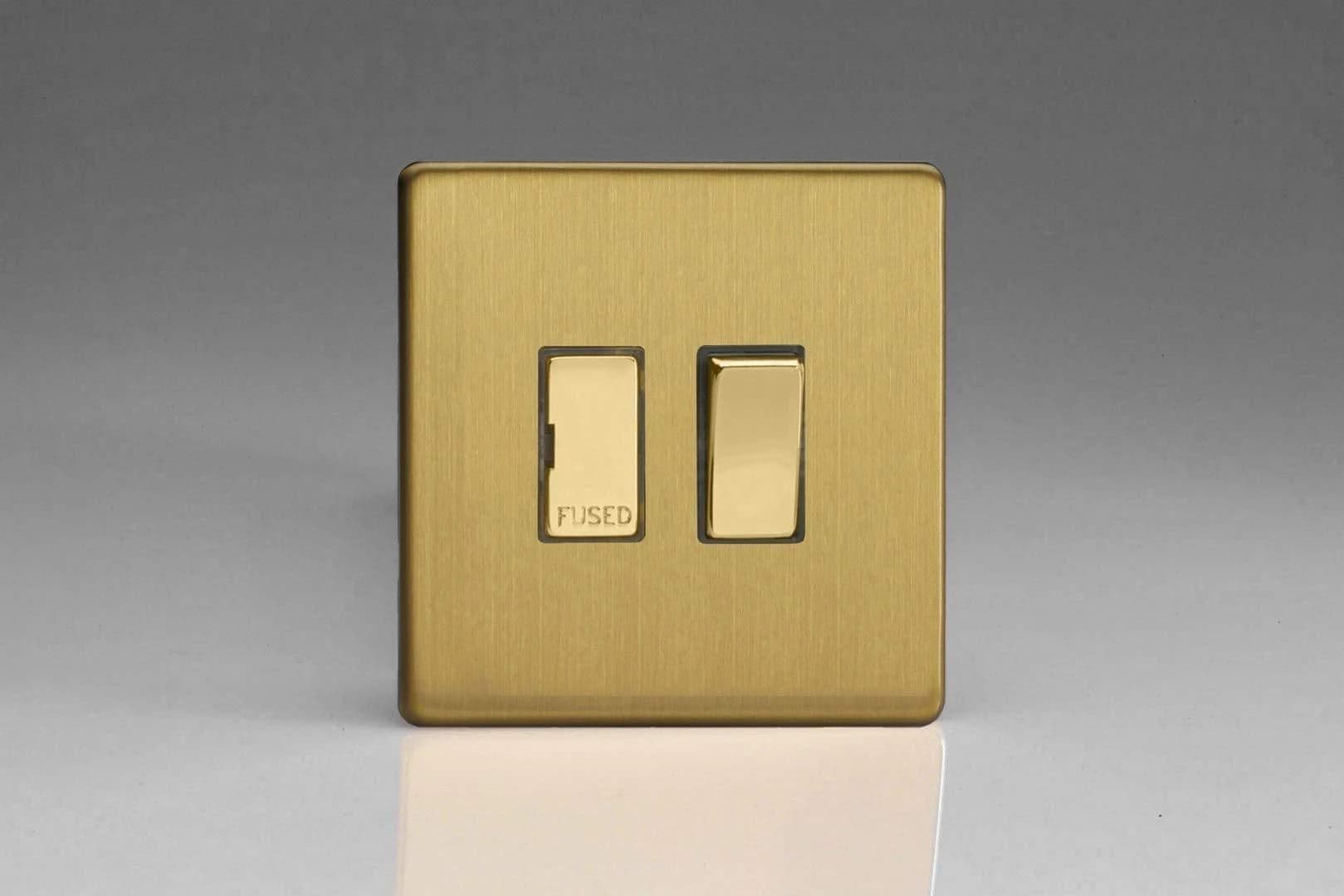 XDB6DS Switched Fuse Spur No Insert Brushed Brass 86x86x30mm
