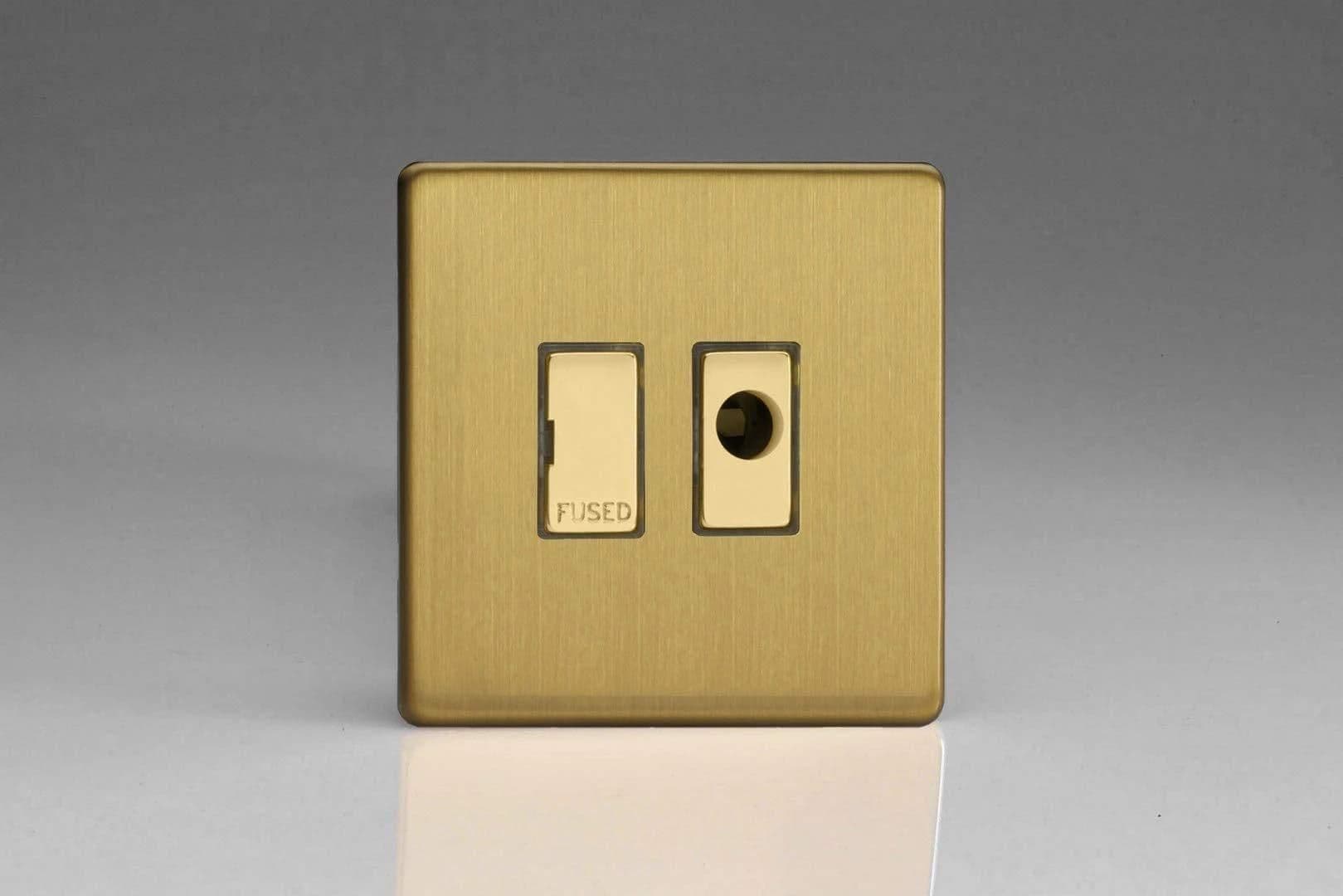 Unswitched Fused Spur + Flex Outlet Metal Inserts Brushed Brass XDB6UFODS
