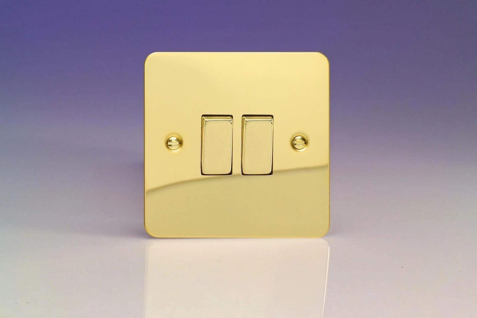 Ultra Flat Plate Polished Brass 2 Gang Light Switch XFV2D
