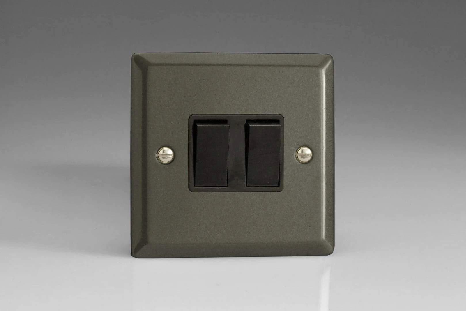 2 Gang 1 or 2 Way Rocker Light Switch Graphite XP2B