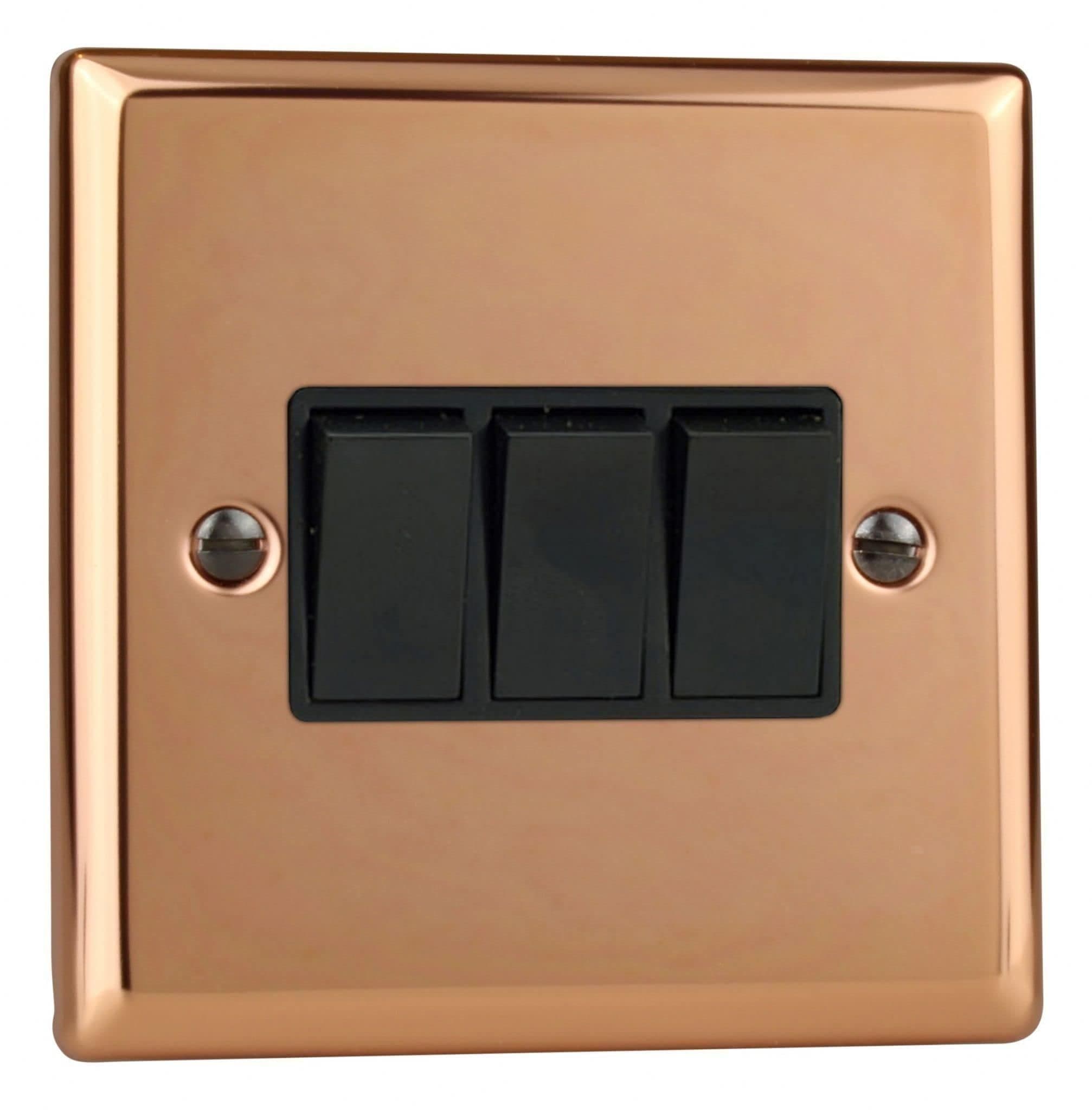 XY3B.CU Light Switch 3 Gang 2 Way 10 Amp Polished Copper