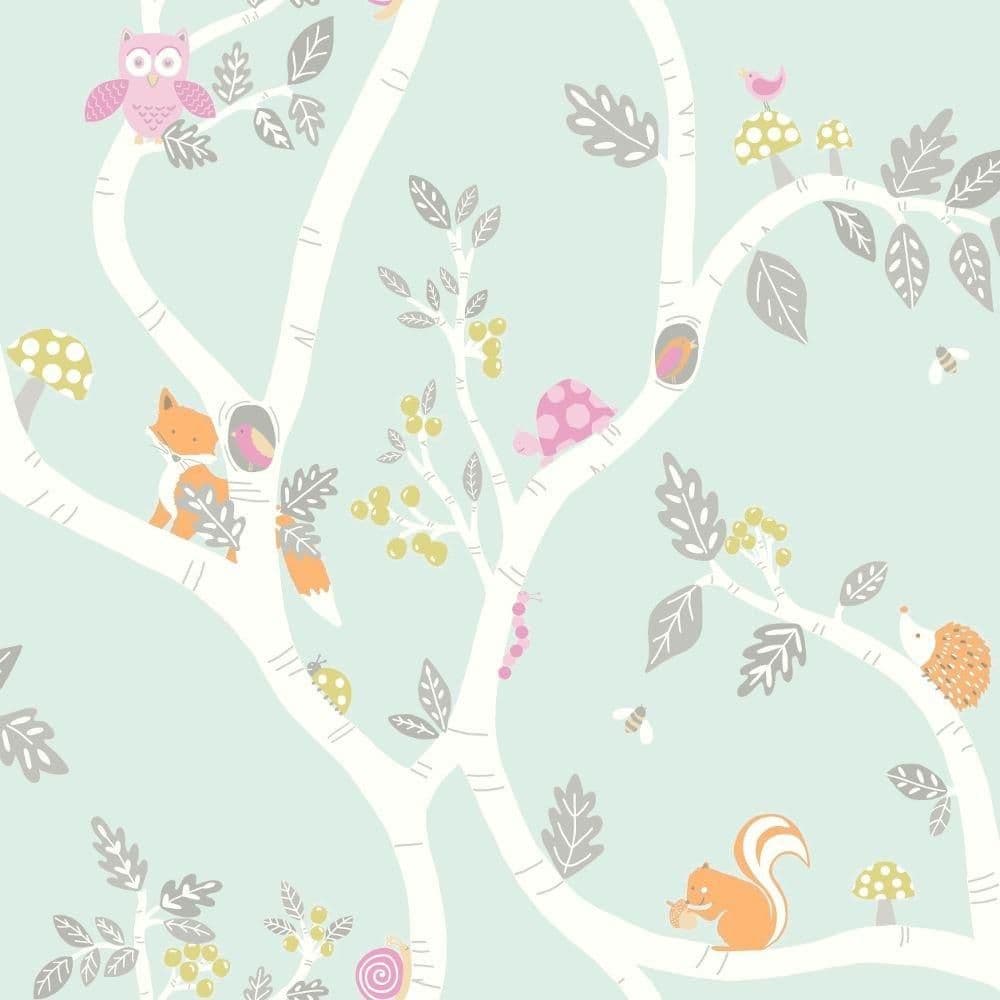 Woodland Adventure Forest Animal Tree Glitter Wallpaper