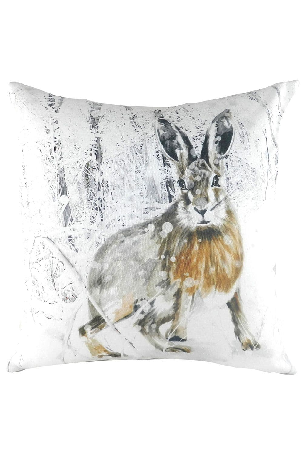 Xmas Hare Hand-Painted Watercolour Printed Cushion