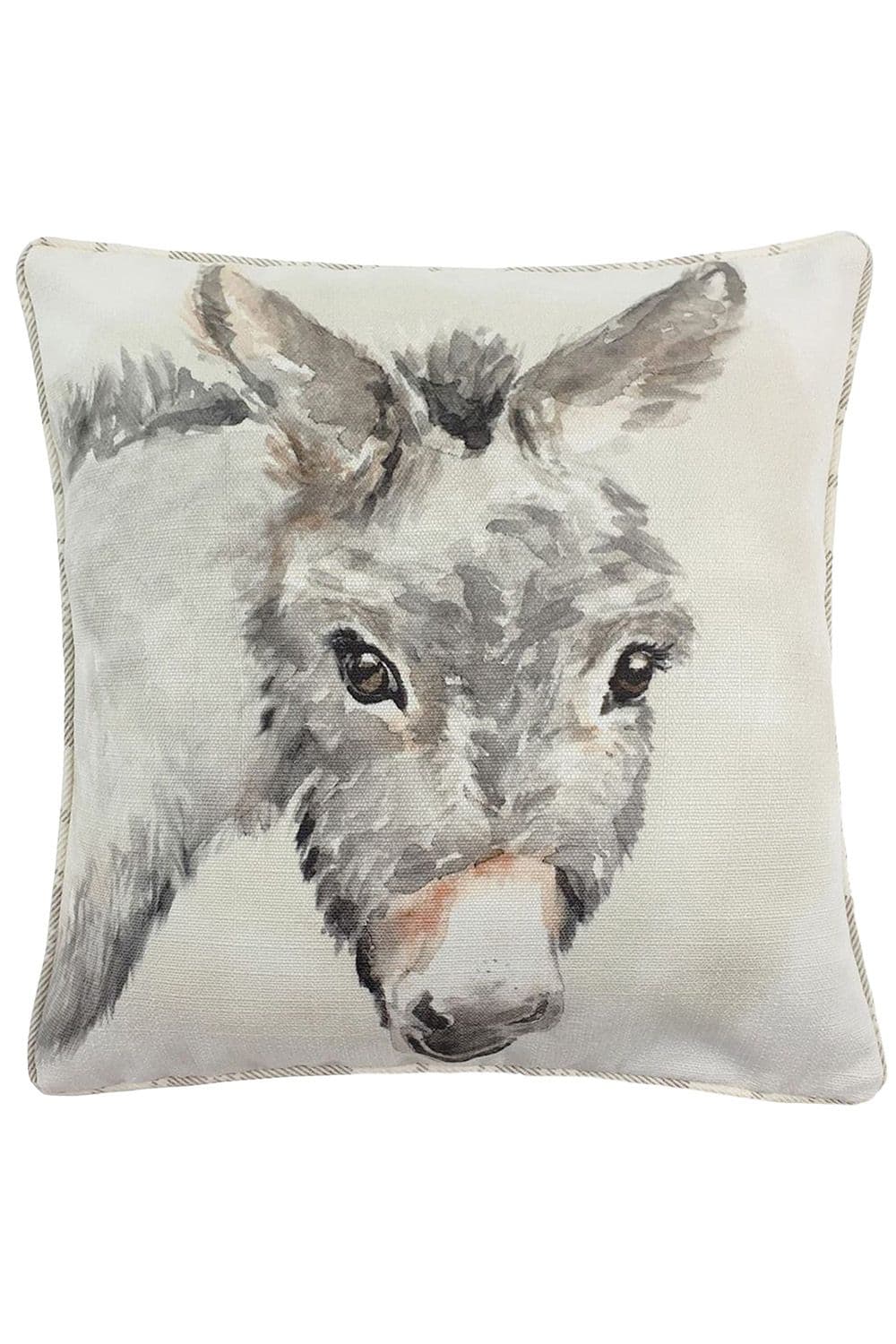 Watercolour Donkey Hand-Painted Piped Cushion