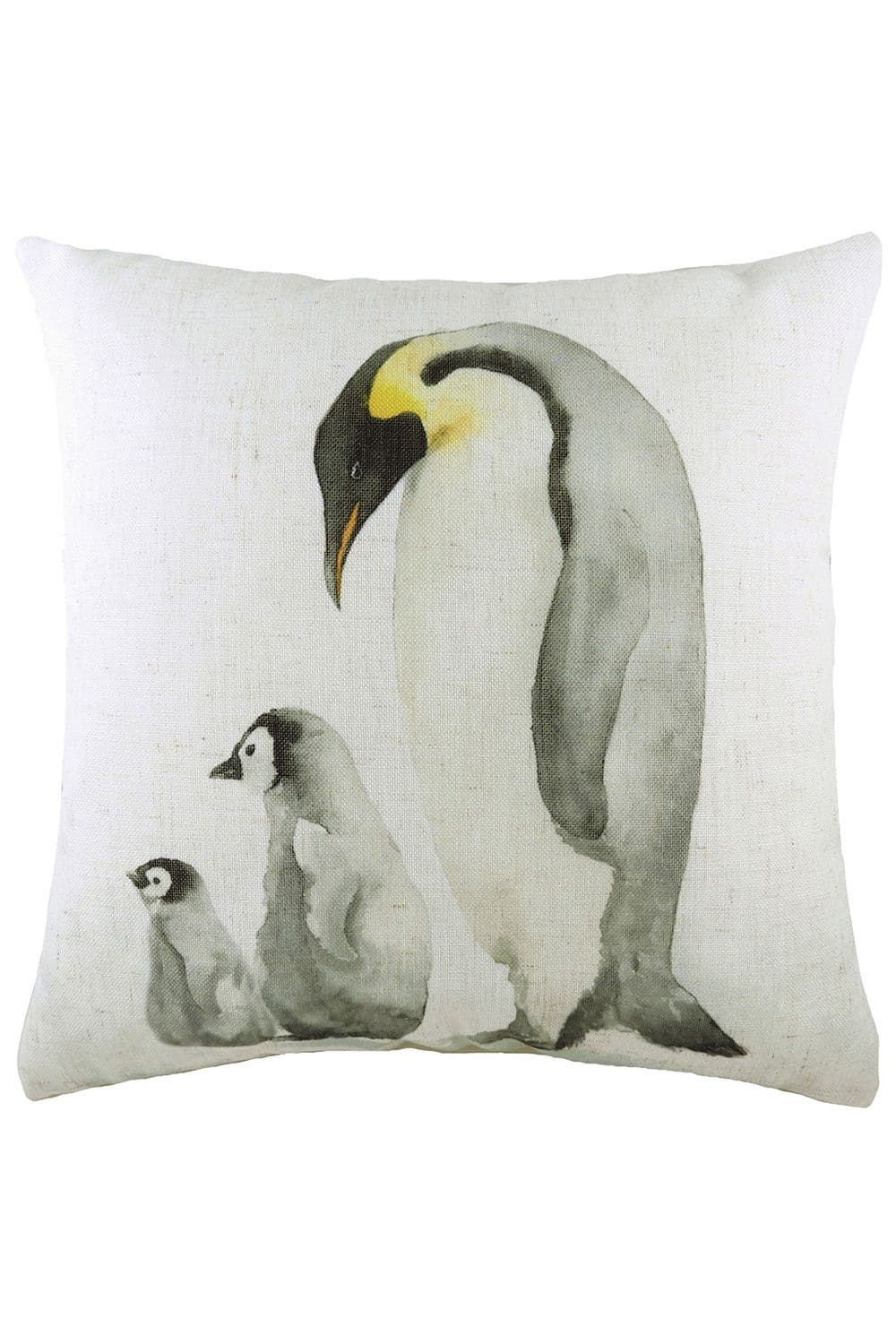 Penguin Family Hand-Painted Watercolour Printed Cushion