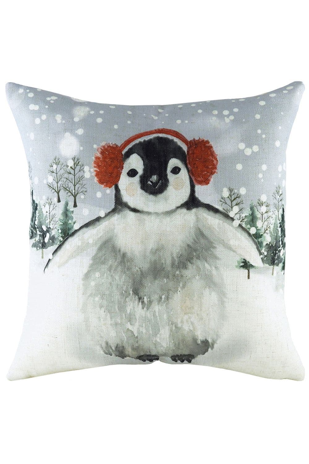 Snowy Penguin Hand-Painted Watercolour Printed Cushion