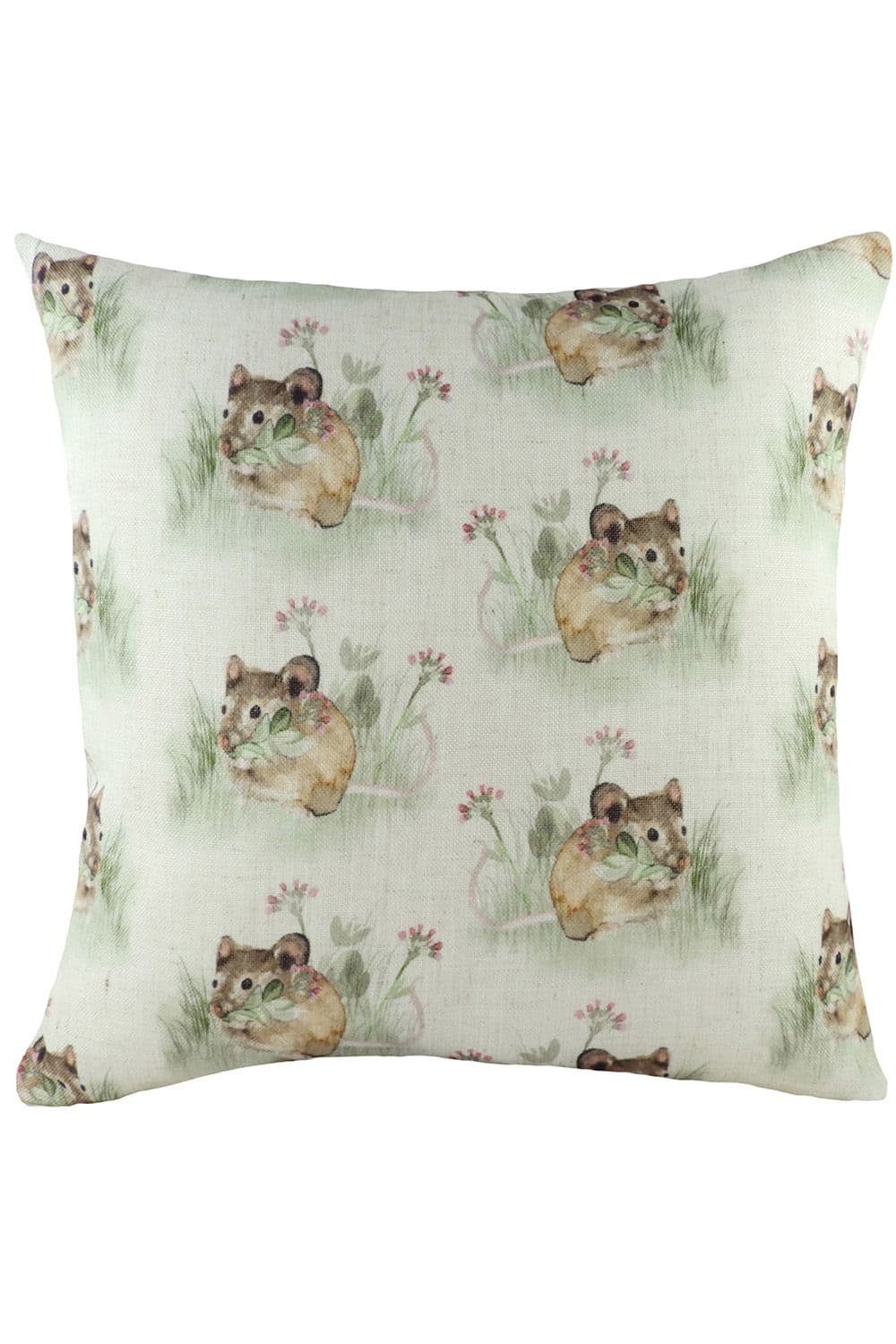 Hedgerow Mice Hand-Painted Watercolour Repeat Printed Cushion
