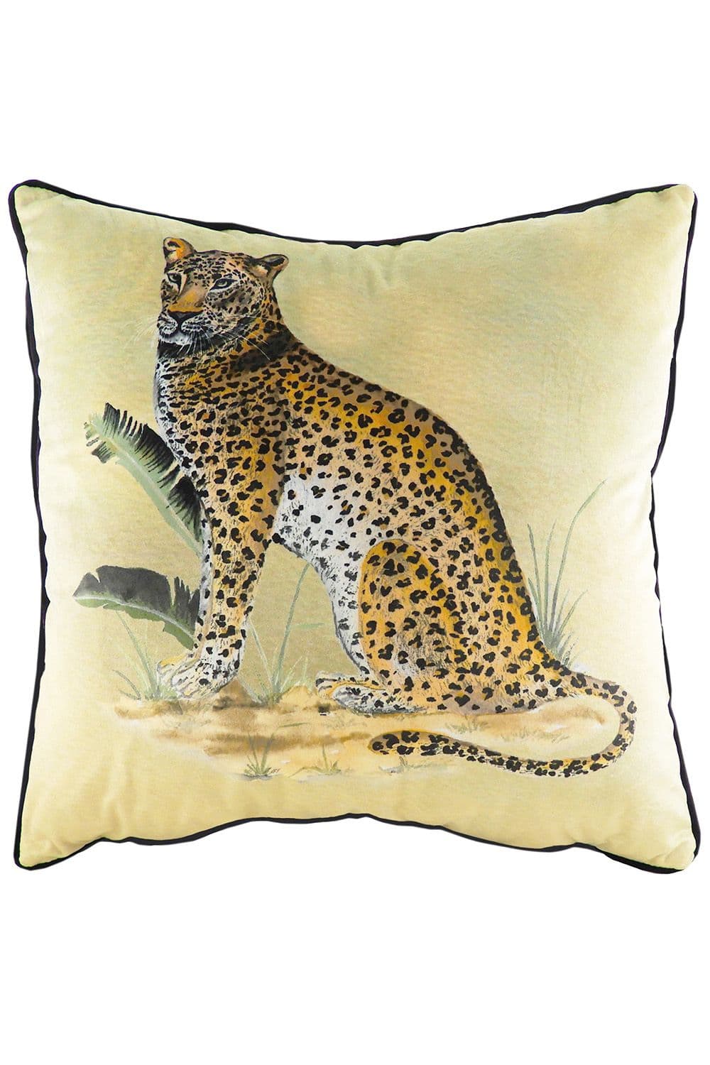 Kibale Jungle Leopard Hand-Painted Printed Piped Cushion
