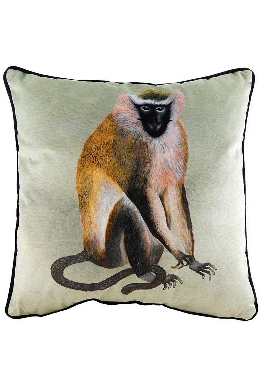 Kibale Jungle Monkey Hand-Painted Printed Piped Cushion