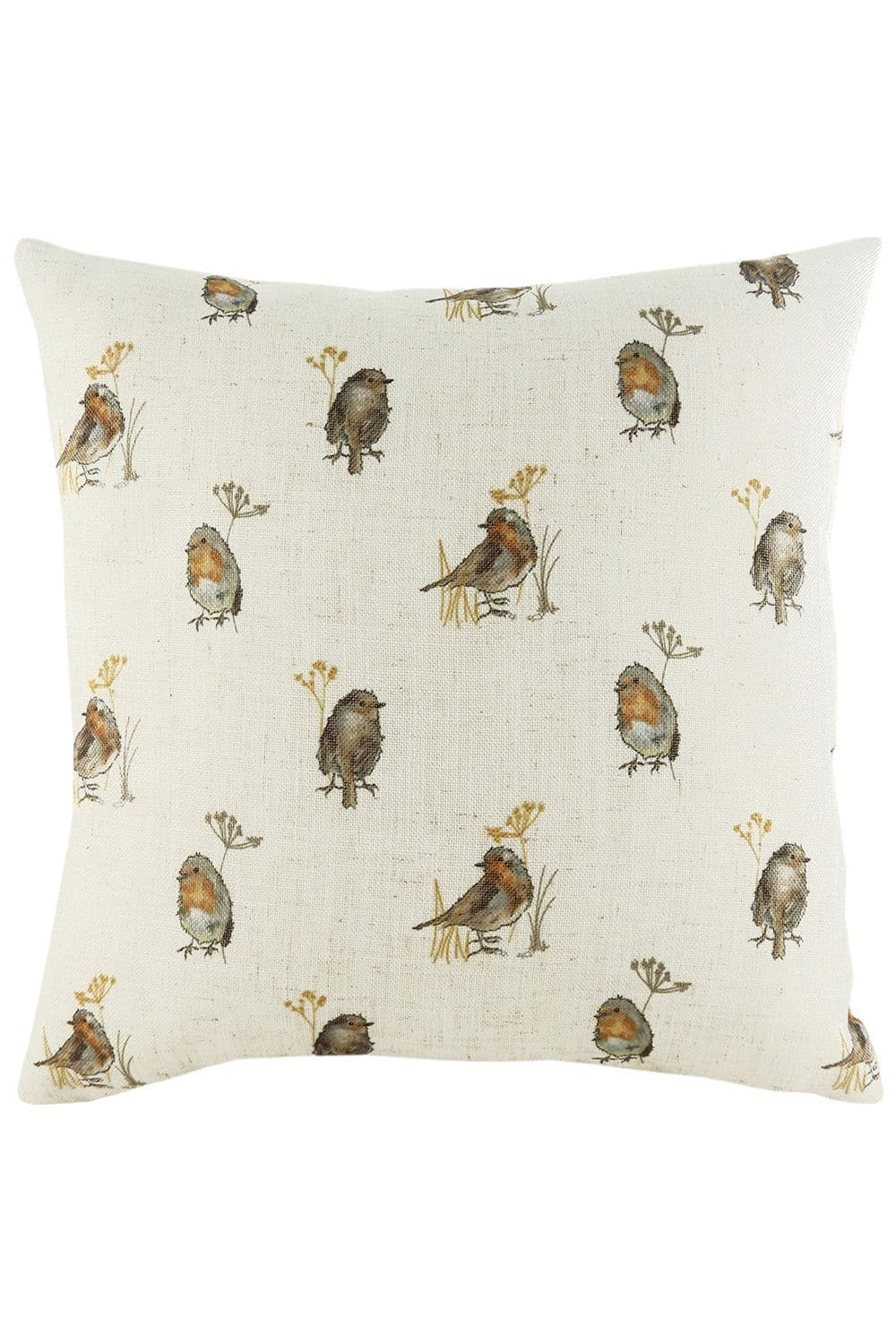 Oakwood Robins Repeat Printed Hand-Painted Watercolour Cushion