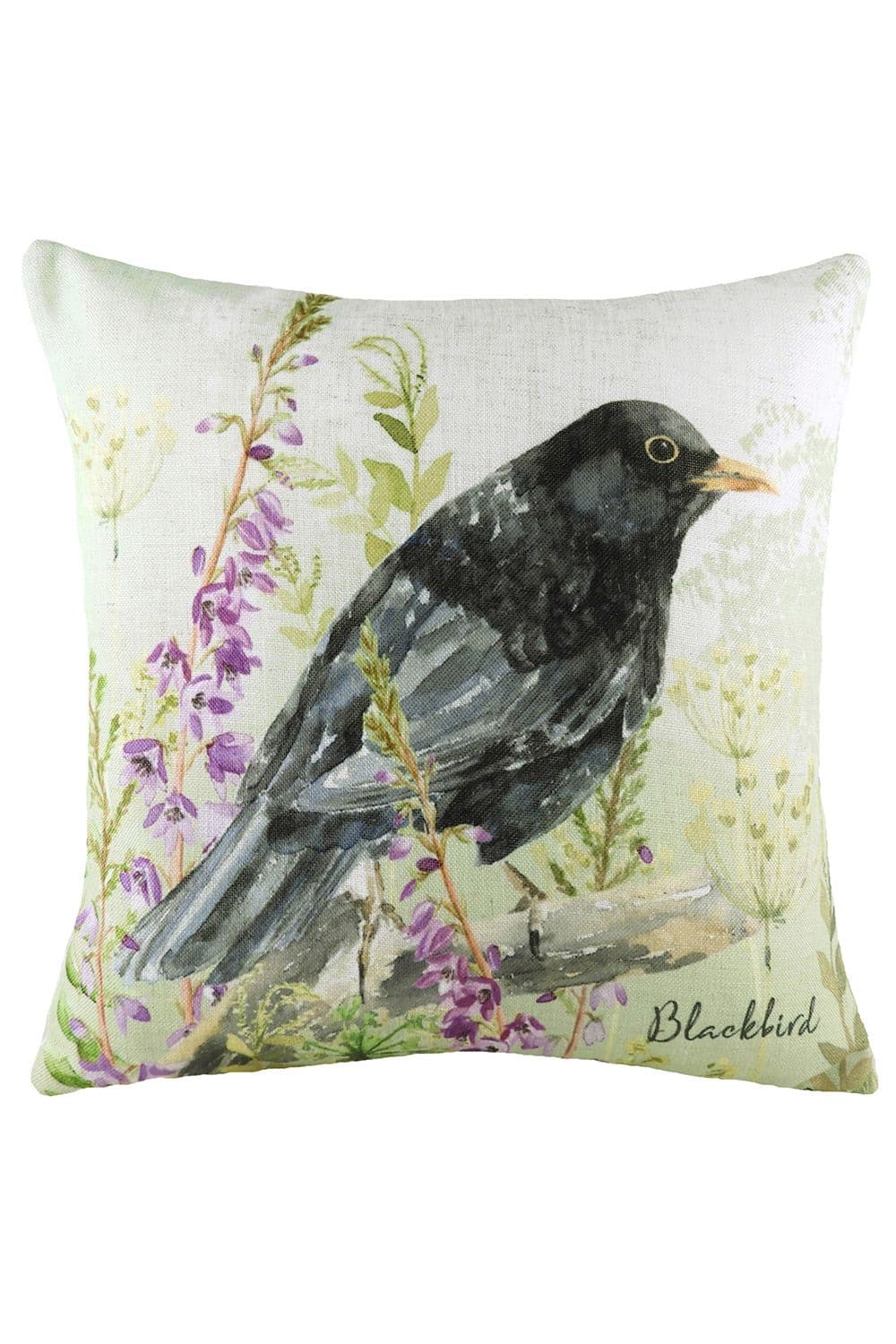 Blackbird Hand-Painted Watercolour Printed Cushion
