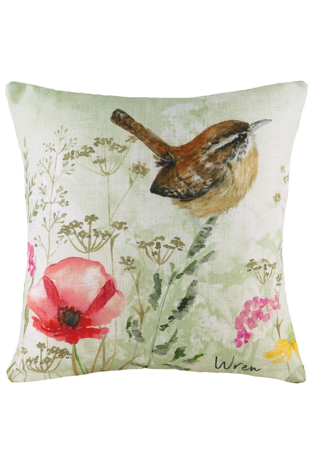 Wren Hand-Painted Printed Cushion