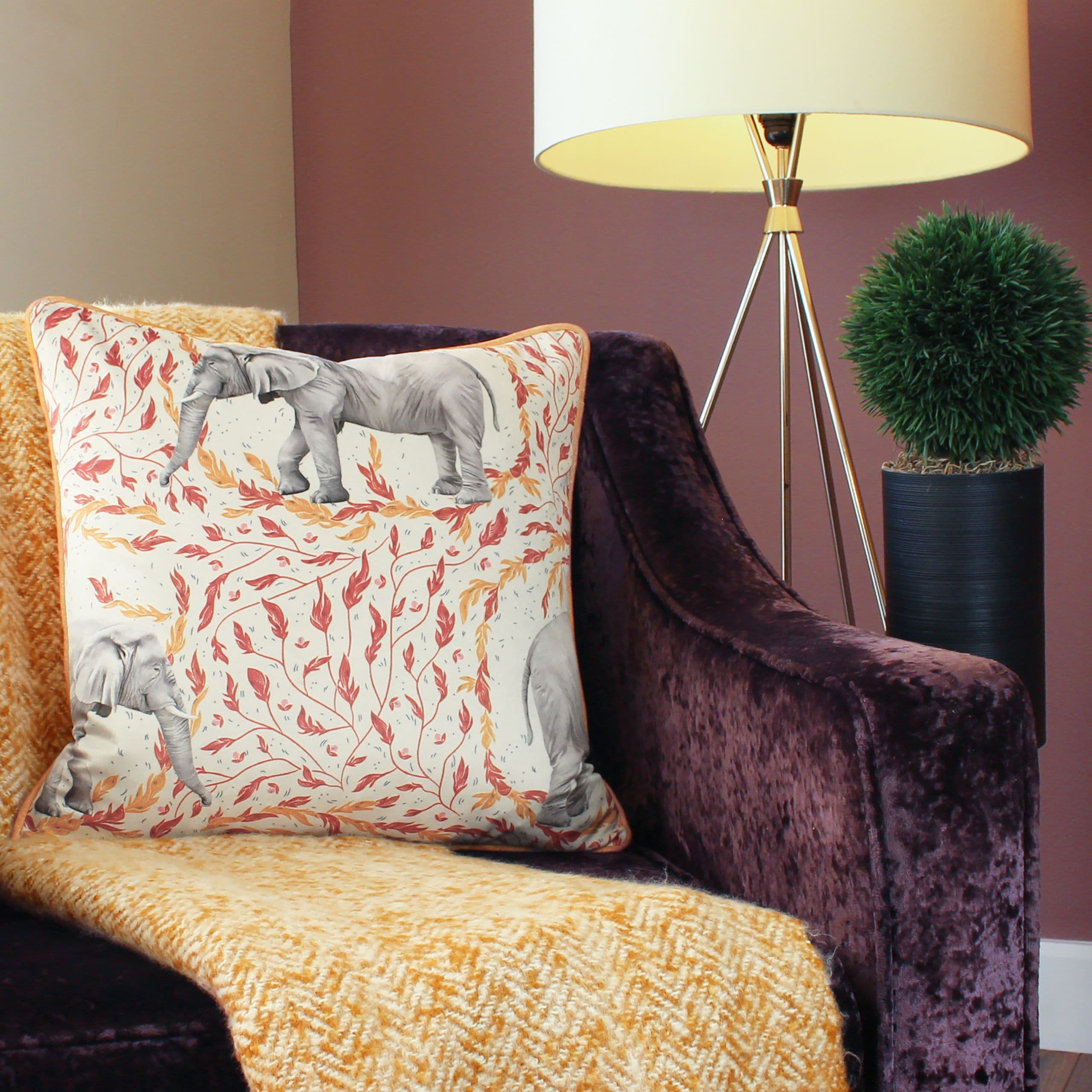 Samui Elephant Printed Piped Cushion