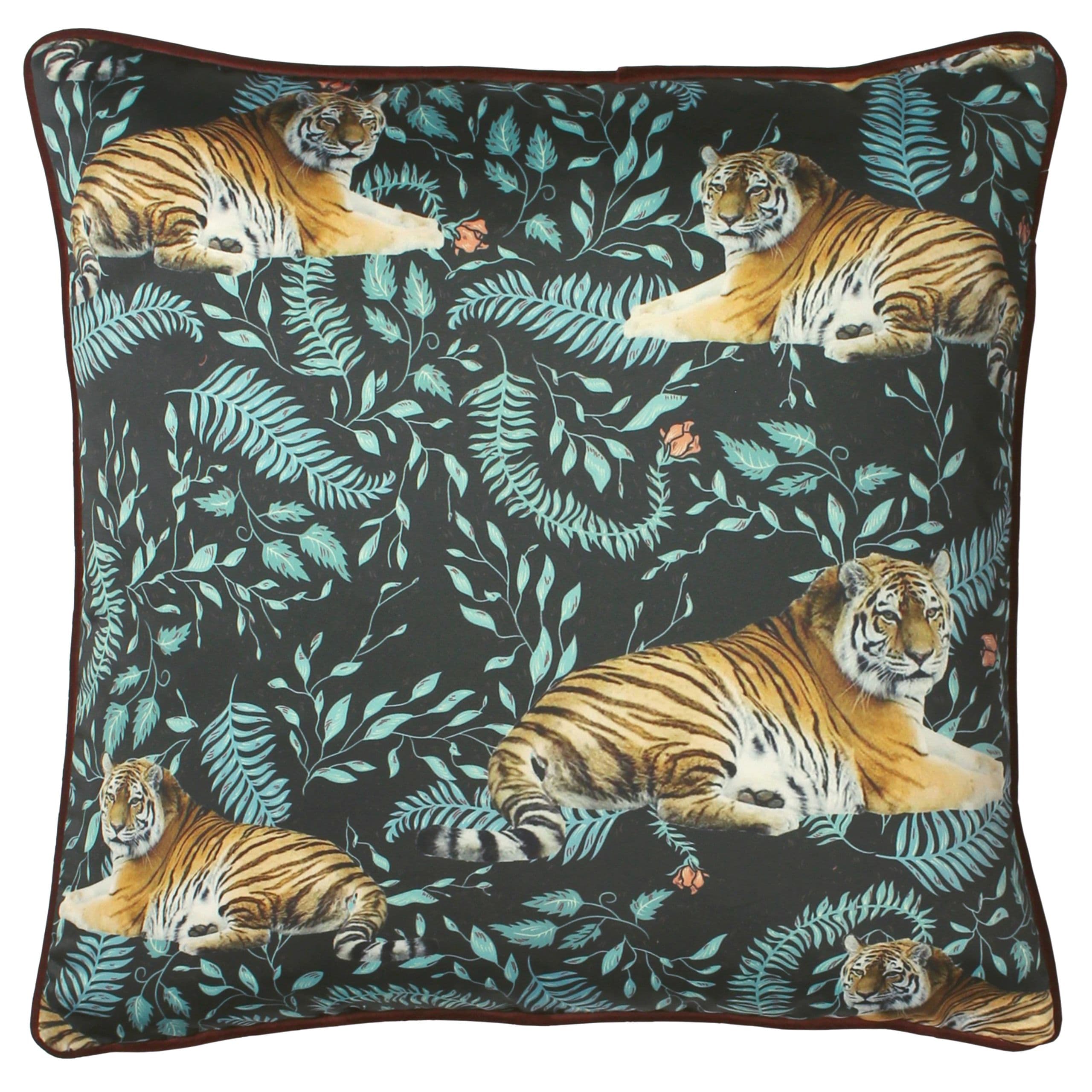 Tiwari Tiger Printed Piped Cushion