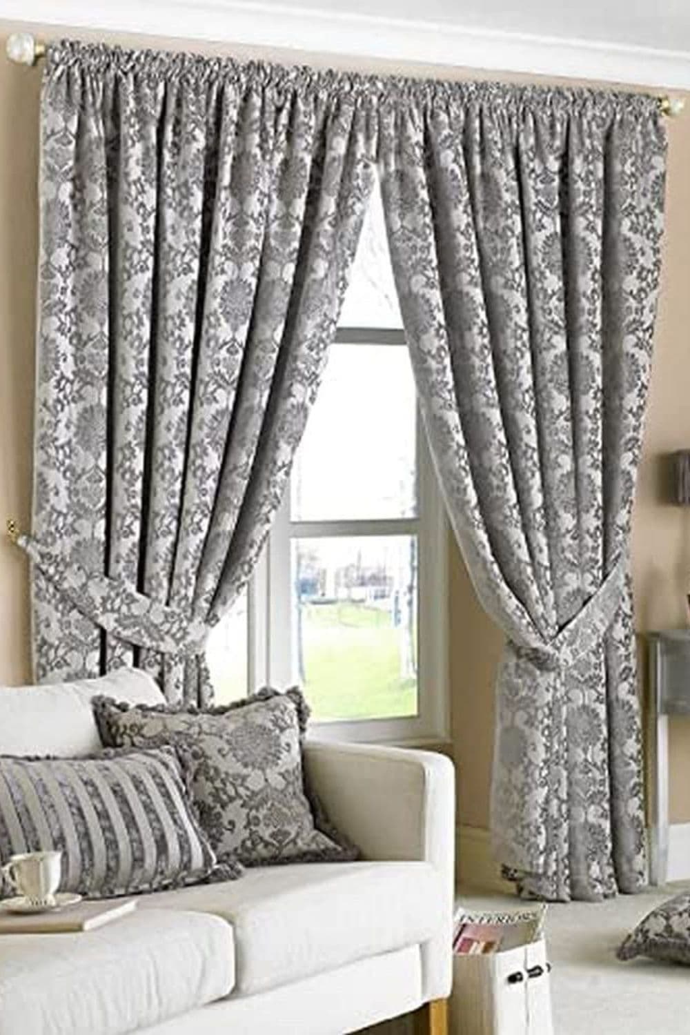 Hanover Chenille Damask Fully Lined Pencil Pleat Curtains