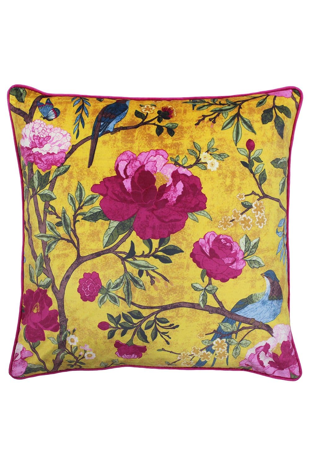 Chinoiserie Floral Printed Piped Cushion