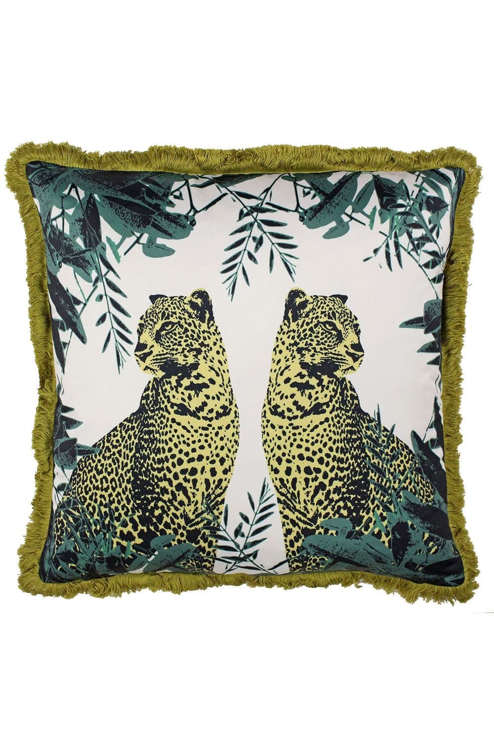 Twin Leopard Printed Fringed Cushion