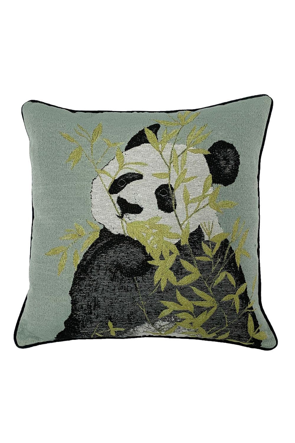 Pandas Printed Jacquard Pipe Trimmed Cushion