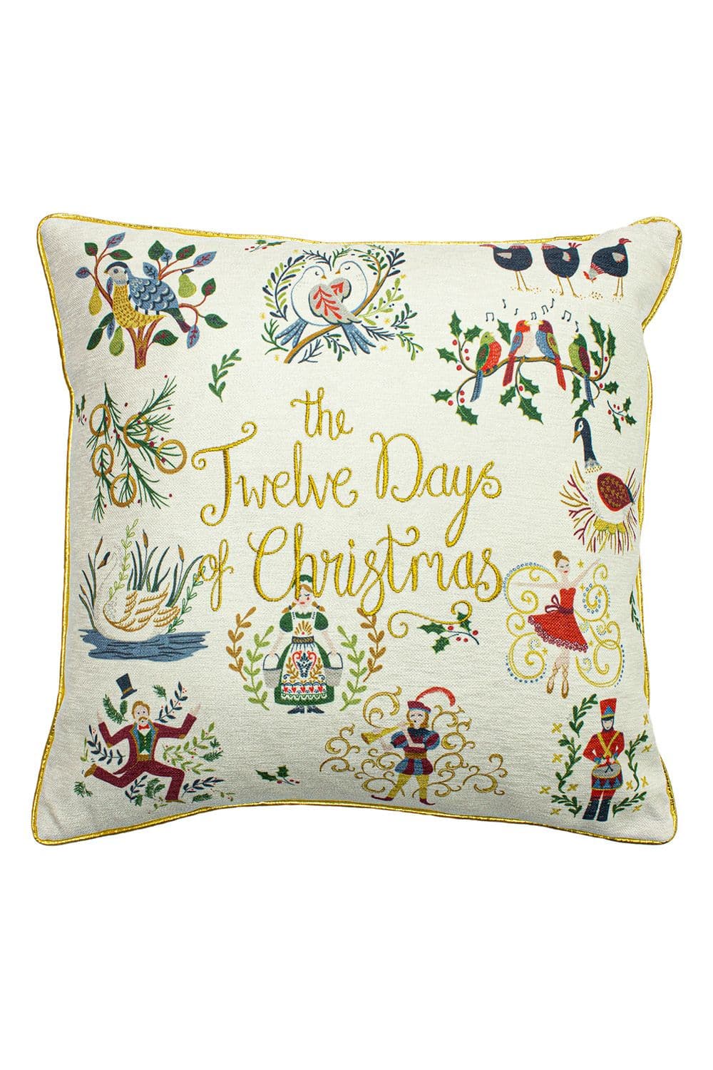Twelve Days of Xmas Embroidered Piped Cushion