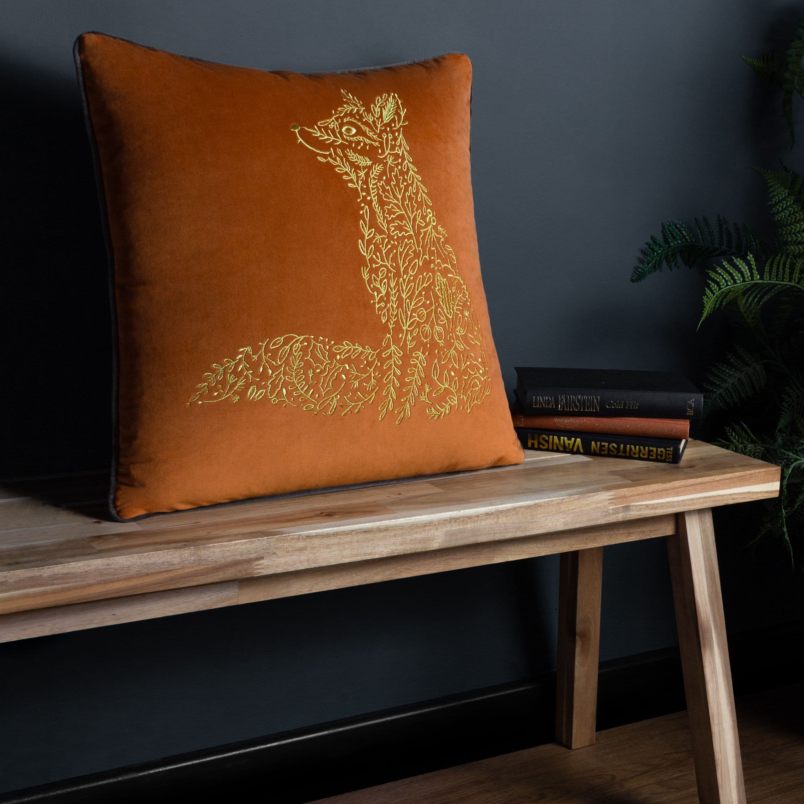Forest Fauna Embroidered Woodland Fox Piped Cushion