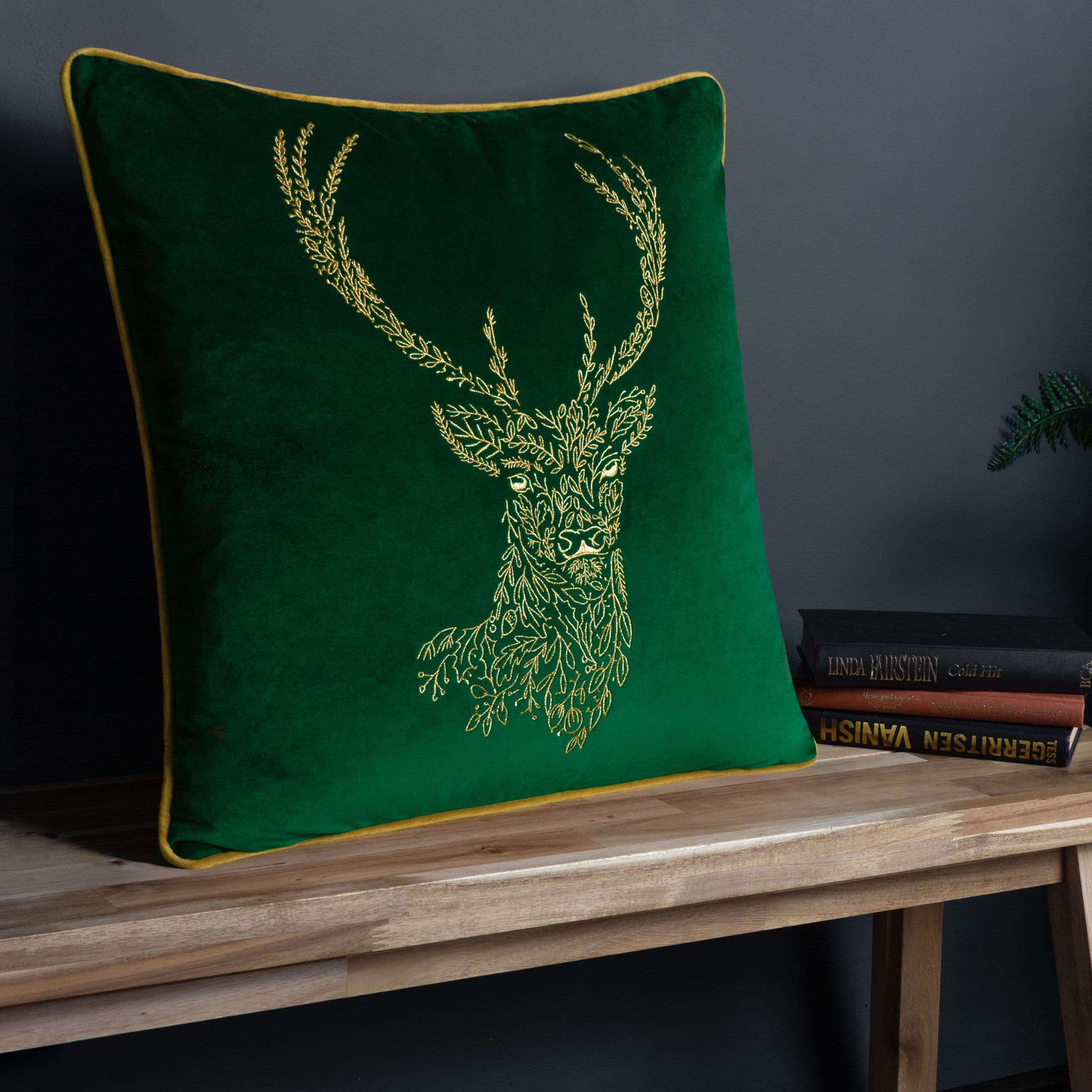 Forest Fauna Embroidered Woodland Stag Piped Cushion