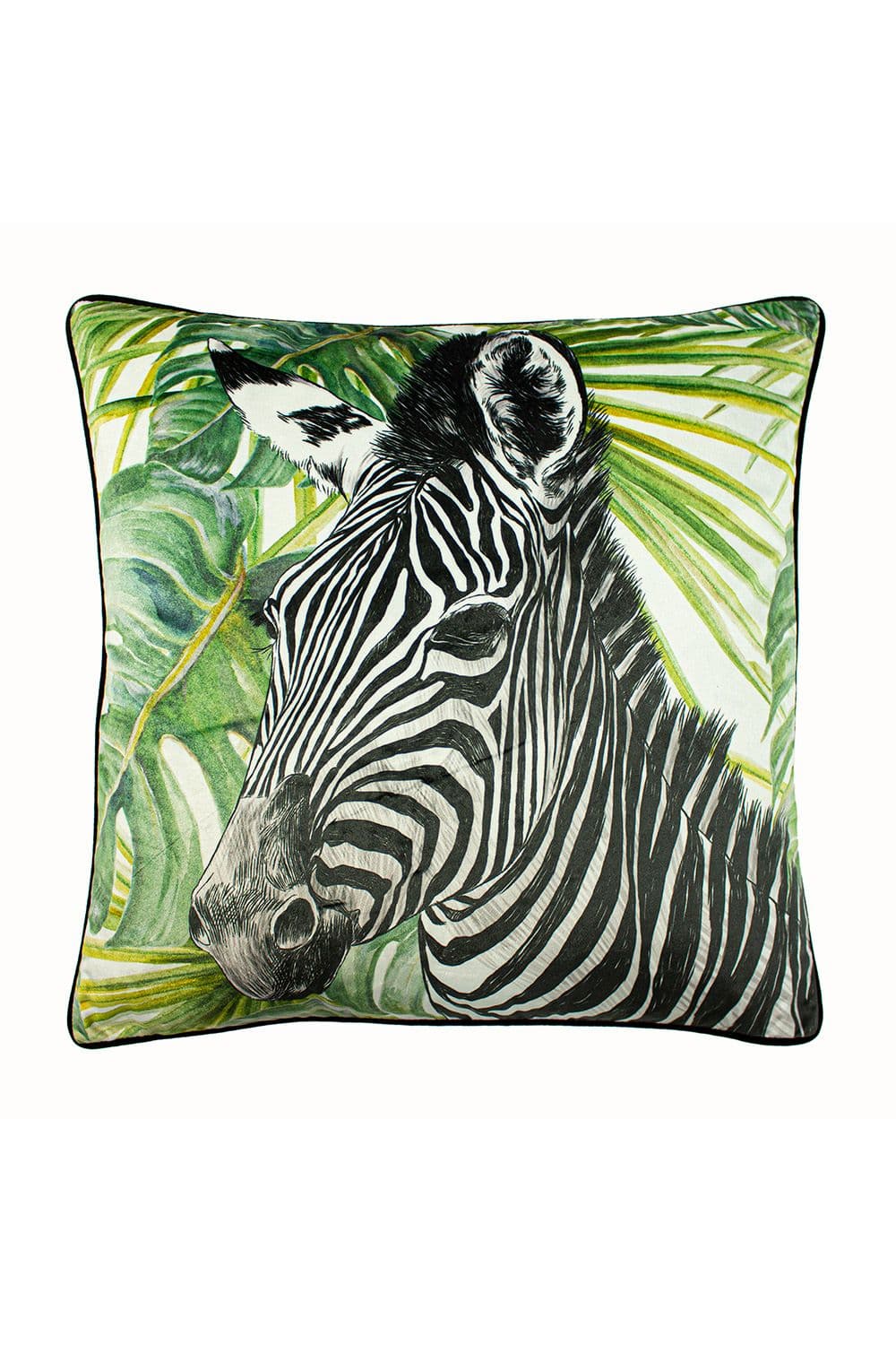 Jungle Zebra Printed Botanical Cushion