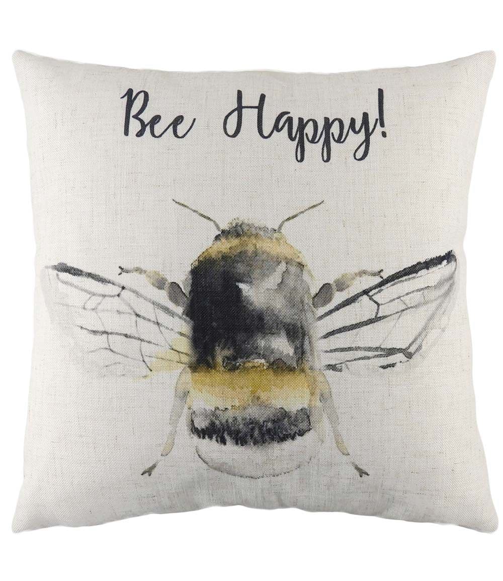 Bee Happy Hand-Painted Bee Cushion