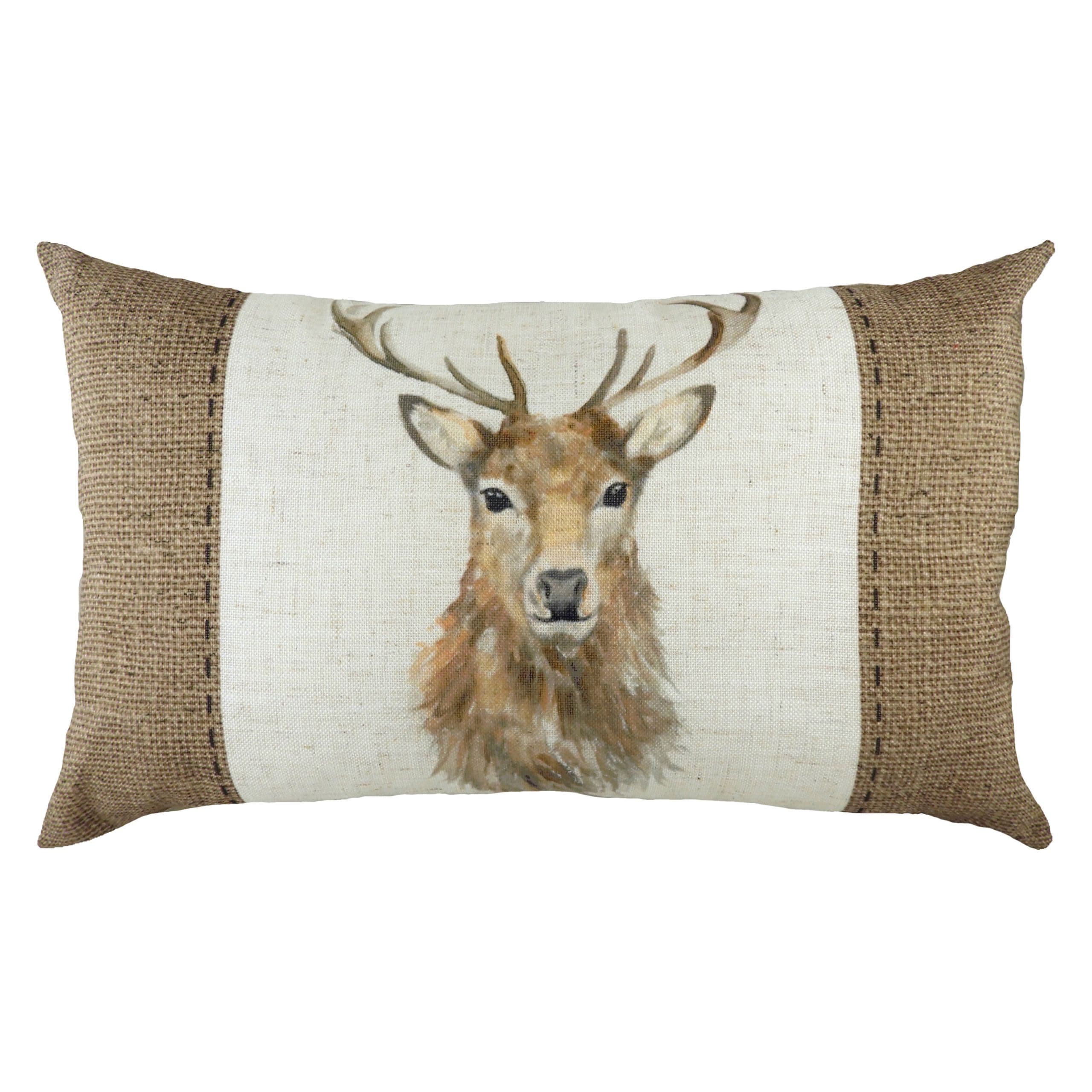 Hessian Stag Hand-Painted Printed Cushion