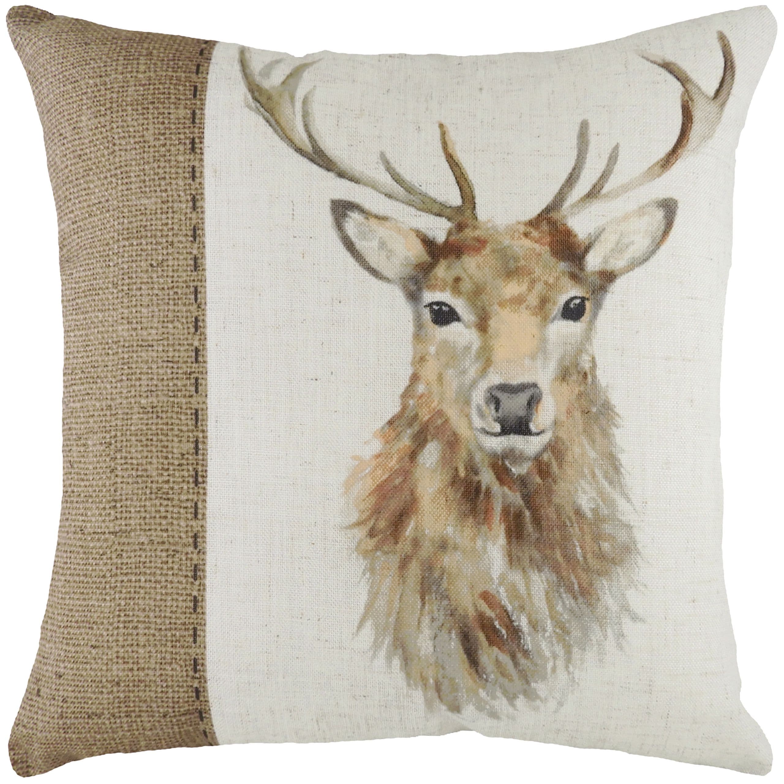 Hessian Stag Hand-Painted Printed Cushion